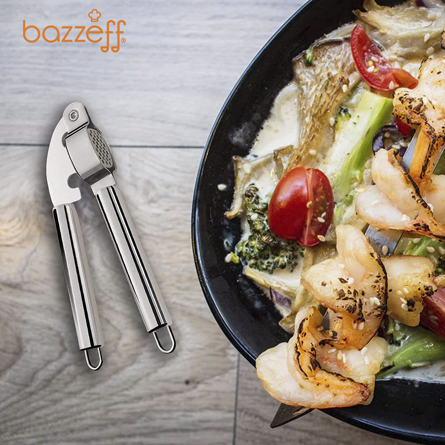 Bazzeff Exprimidor de Ajos de Acero Inoxidable. Prensa de Ajos. Aplasta Ajos. Triturador de Ajo o Jengibre para Alimentos. Garlic Press