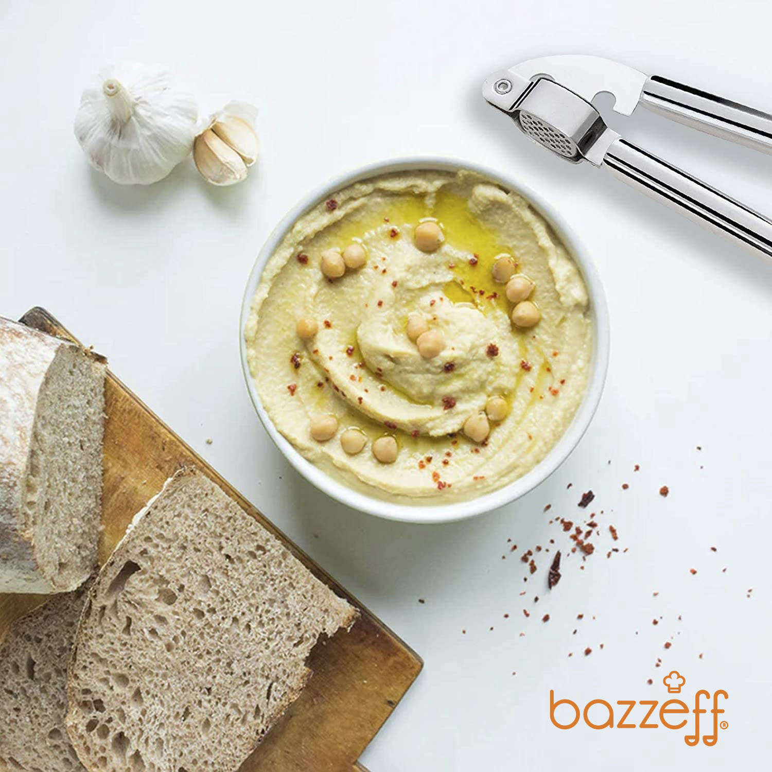 Bazzeff Exprimidor de Ajos de Acero Inoxidable. Prensa de Ajos. Aplasta Ajos. Triturador de Ajo o Jengibre para Alimentos. Garlic Press