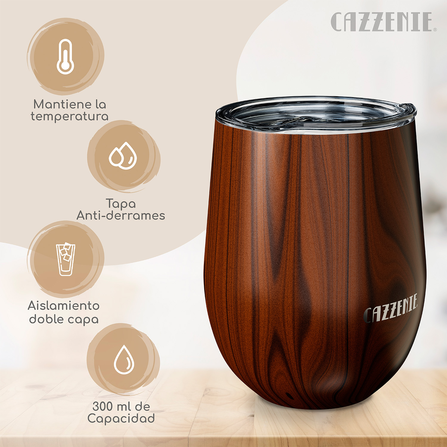 Cazzenie Vaso Termico para Cafe, Te, Vino de 300 ml. Termo con Doble Pared Vintage para Prolongar la Temperatura de Bebidas Frias o Calientes. Coffee Mug
