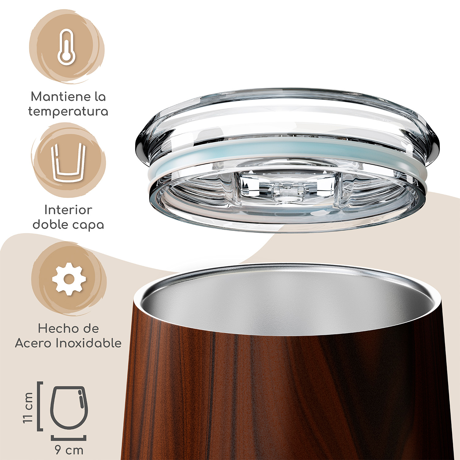 Cazzenie Vaso Termico para Cafe, Te, Vino de 300 ml. Termo con Doble Pared Vintage para Prolongar la Temperatura de Bebidas Frias o Calientes. Coffee Mug