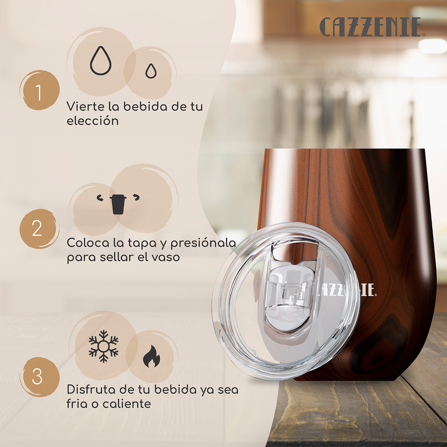 Cazzenie Vaso Termico para Cafe, Te, Vino de 300 ml. Termo con Doble Pared Vintage para Prolongar la Temperatura de Bebidas Frias o Calientes. Coffee Mug