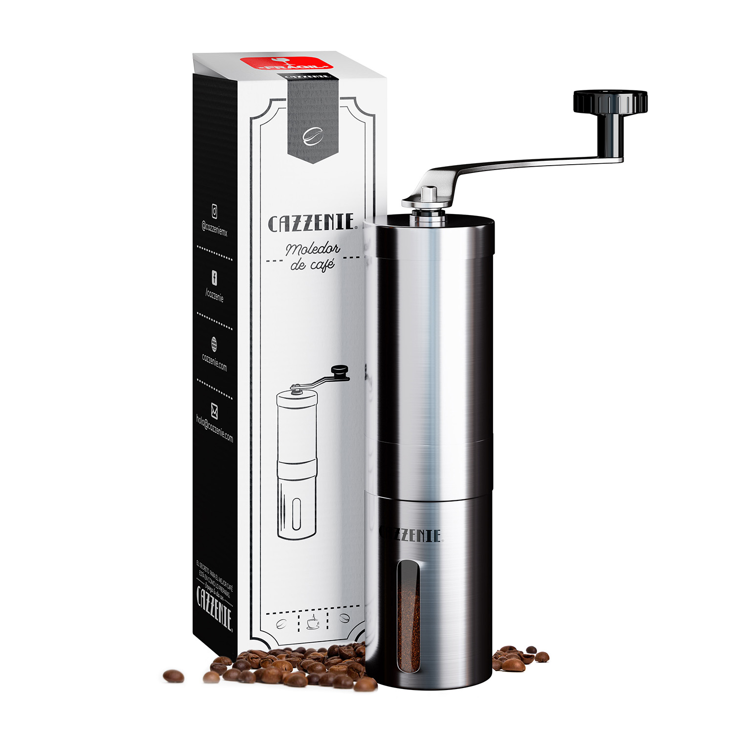Cazzenie Moledor de Cafe Clasico para Cafe recien Molido. Molinillo de Cafe o Especias con Triturador Ajustable y Recipiente