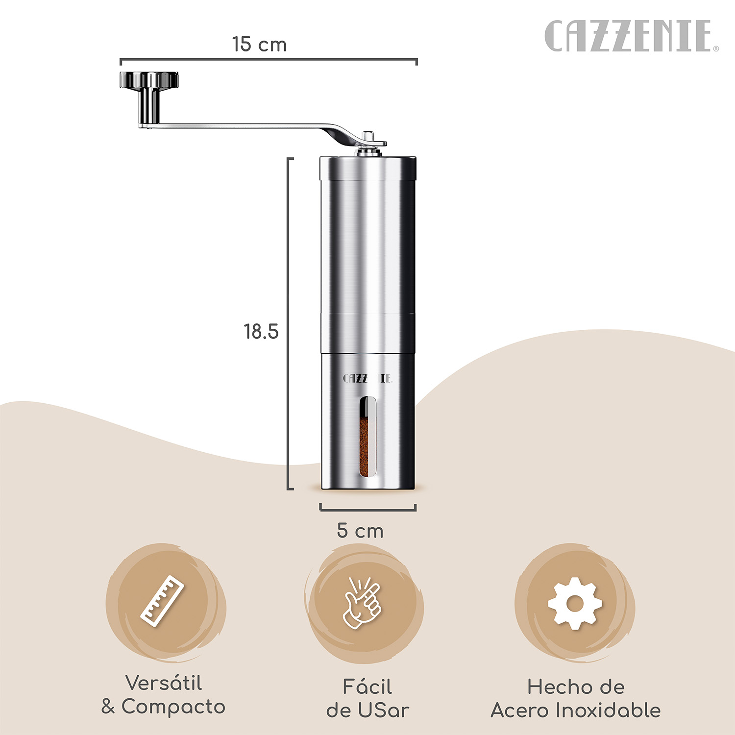 Cazzenie Moledor de Cafe Clasico para Cafe recien Molido. Molinillo de Cafe o Especias con Triturador Ajustable y Recipiente