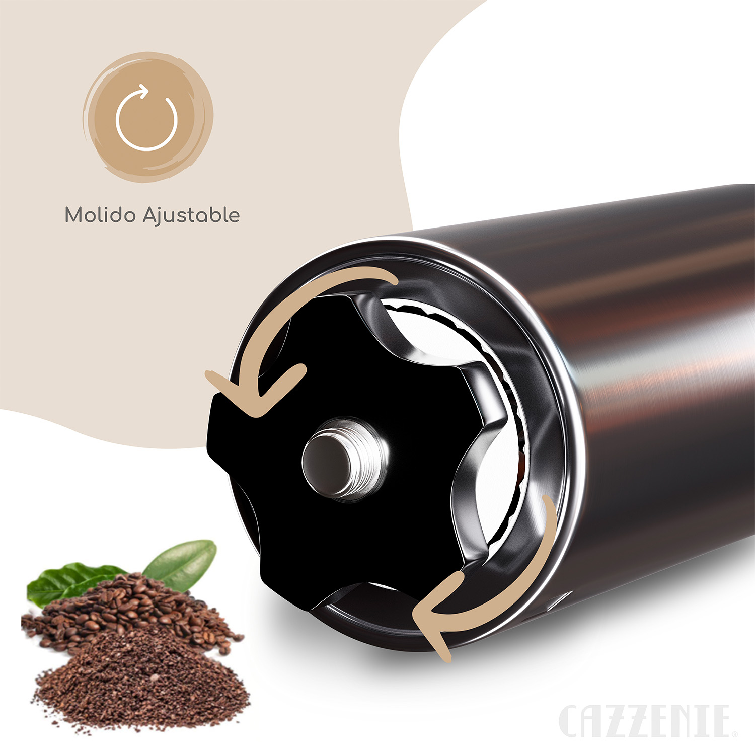 Cazzenie Moledor de Cafe Clasico para Cafe recien Molido. Molinillo de Cafe o Especias con Triturador Ajustable y Recipiente