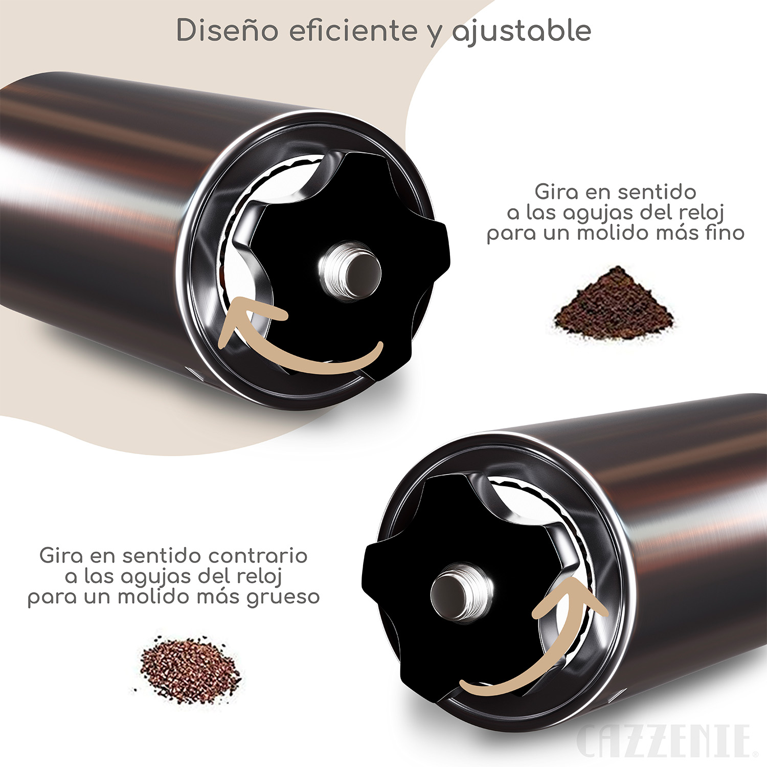 Cazzenie Moledor de Cafe Clasico para Cafe recien Molido. Molinillo de Cafe o Especias con Triturador Ajustable y Recipiente