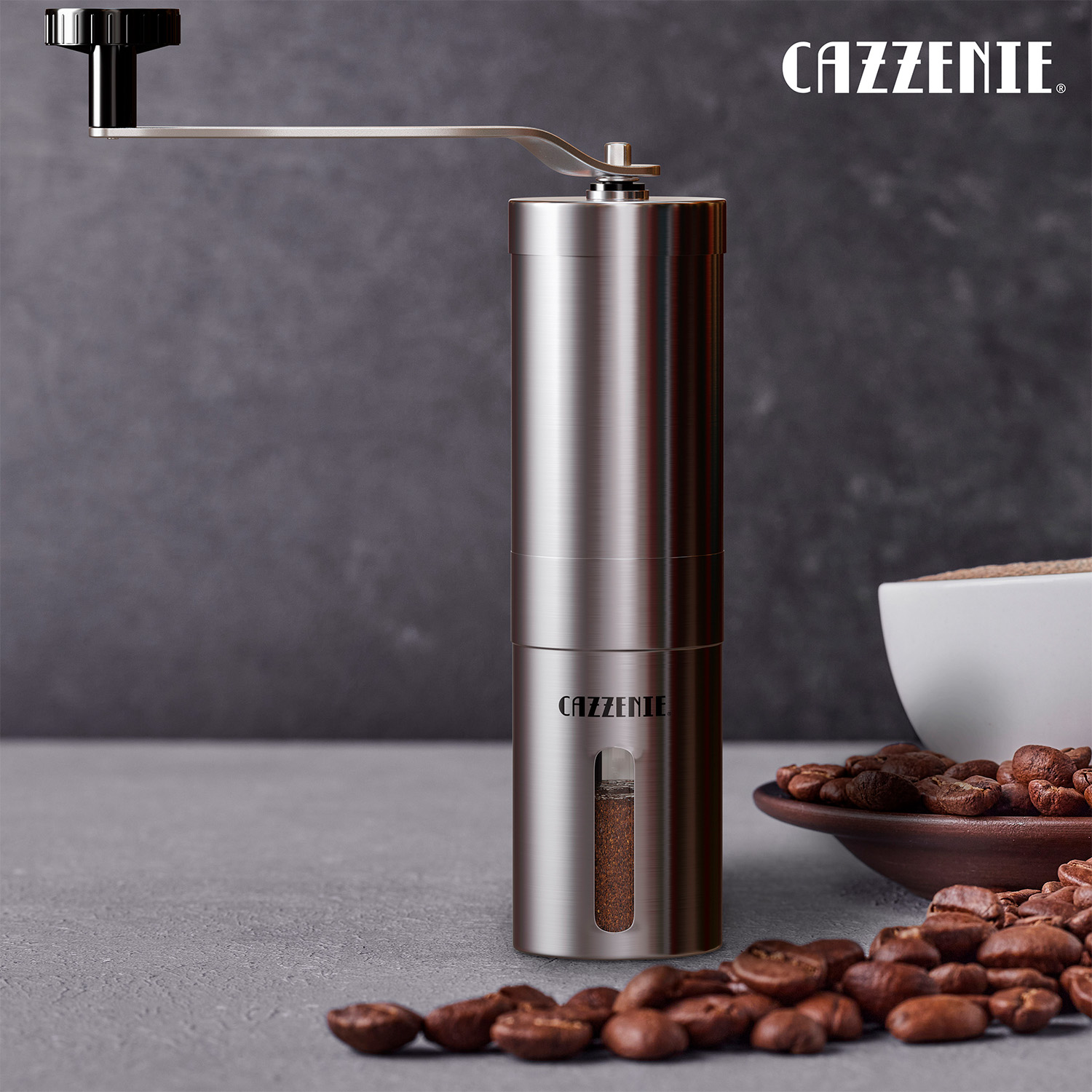 Cazzenie Moledor de Cafe Clasico para Cafe recien Molido. Molinillo de Cafe o Especias con Triturador Ajustable y Recipiente