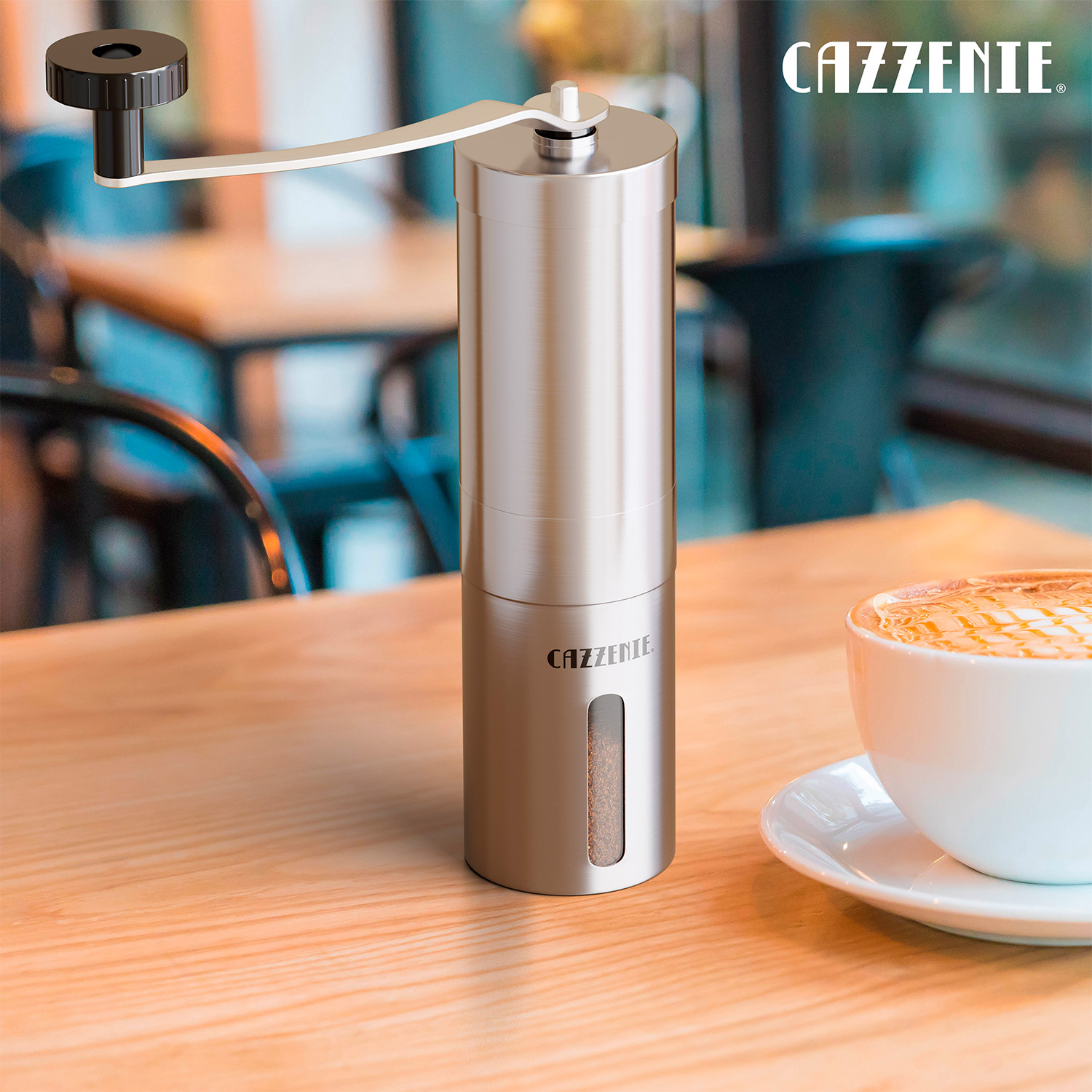 Cazzenie Moledor de Cafe Clasico para Cafe recien Molido. Molinillo de Cafe o Especias con Triturador Ajustable y Recipiente