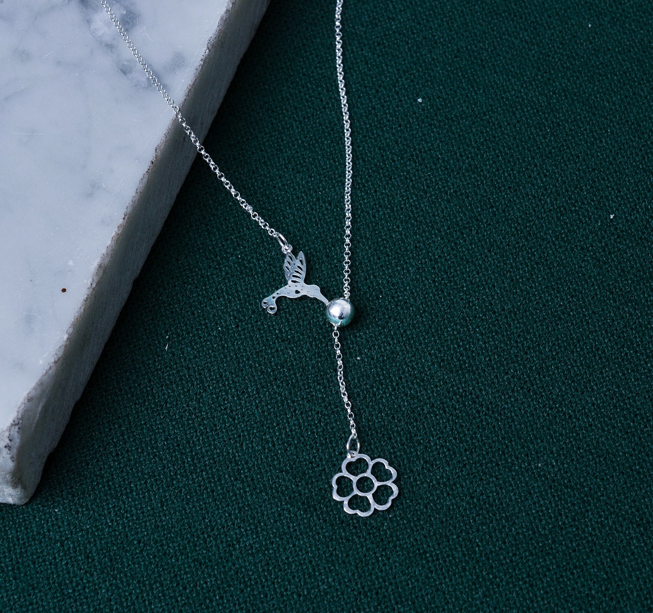 Gargantilla Colibrí Ave Flor Plata Ley 925 Collar Y Dije