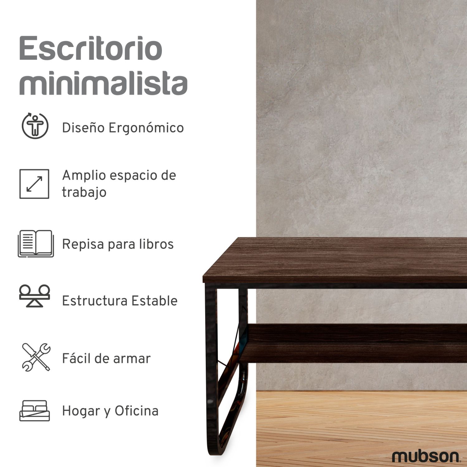 Mubson Escritorio para Trabajo o Estudio con Amplia Superficie de 120x60 de Madera MDF. Mesa para Laptop con Armado Amigable
