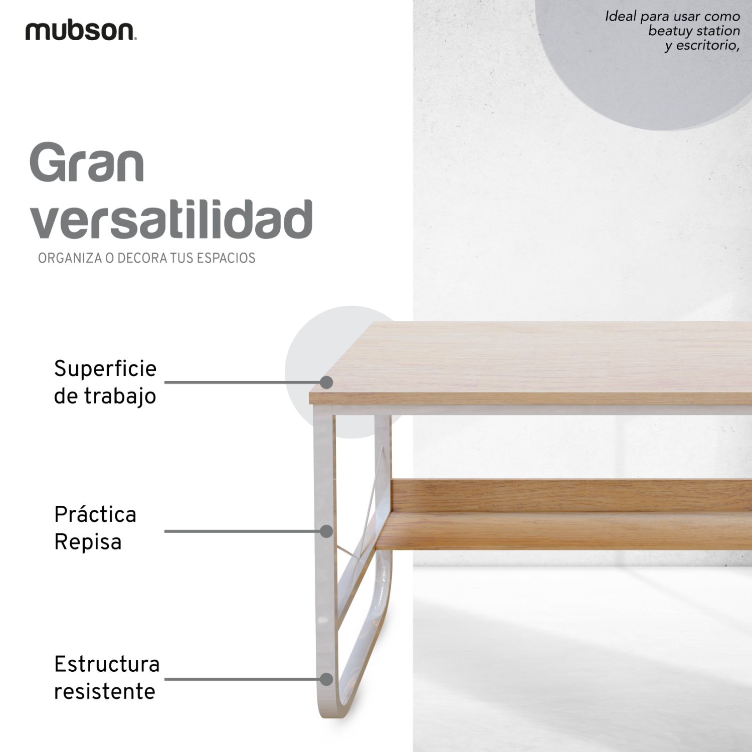 Mubson Escritorio para Trabajo o Estudio con Amplia Superficie de 120x60 de Madera MDF. Mesa para Laptop con Armado Amigable