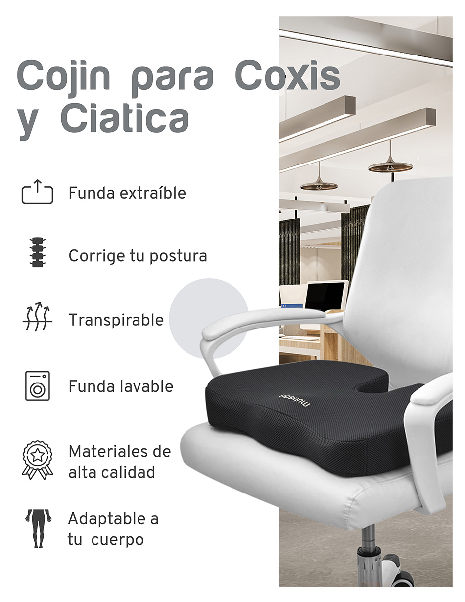 Mubson Cojin para Coxis y Ciatica de Gel para Silla de Oficina o Gamer. Reduce Dolores de Espalda. Cojin Ortopedico