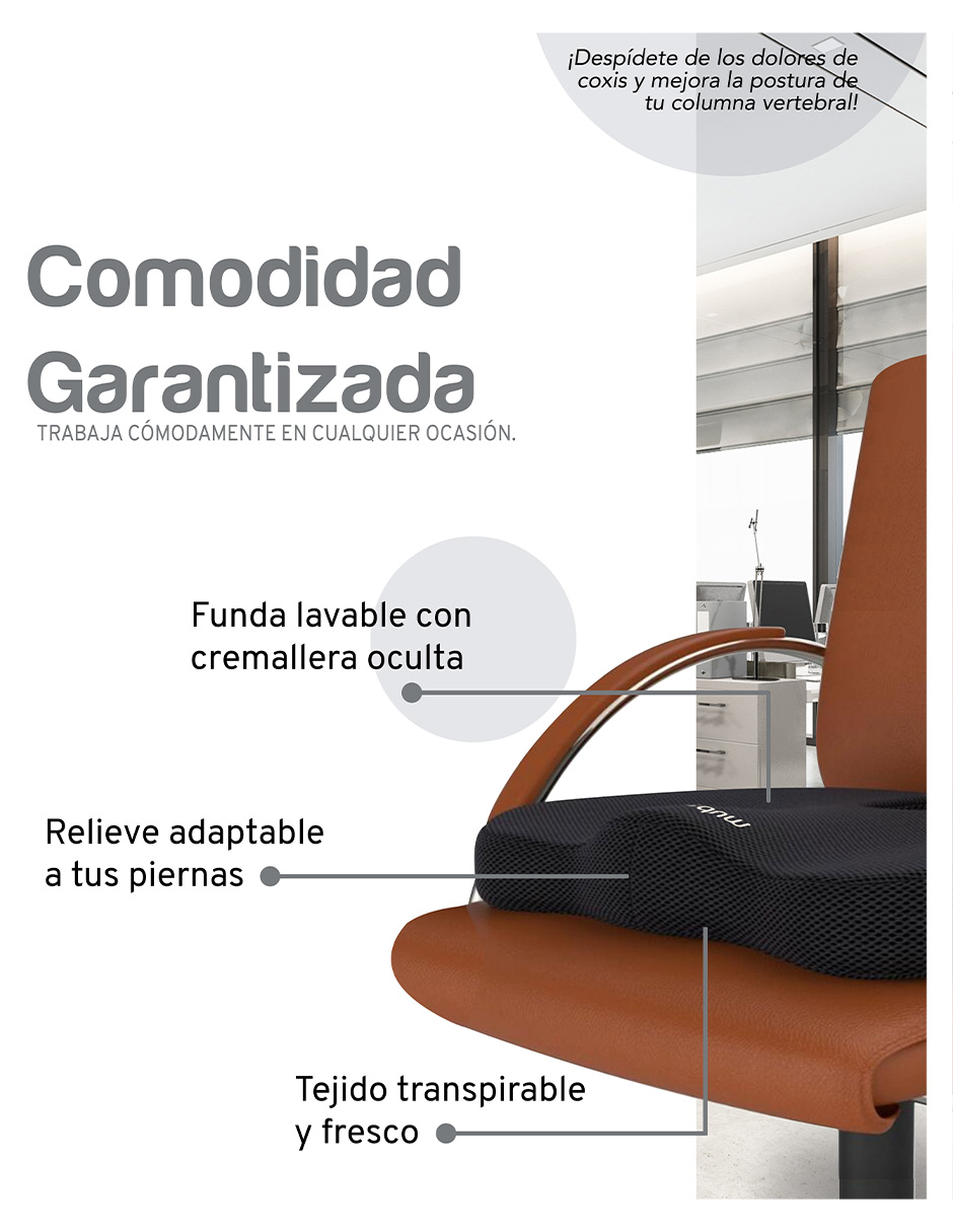 Mubson Cojin para Coxis y Ciatica de Gel para Silla de Oficina o Gamer. Reduce Dolores de Espalda. Cojin Ortopedico