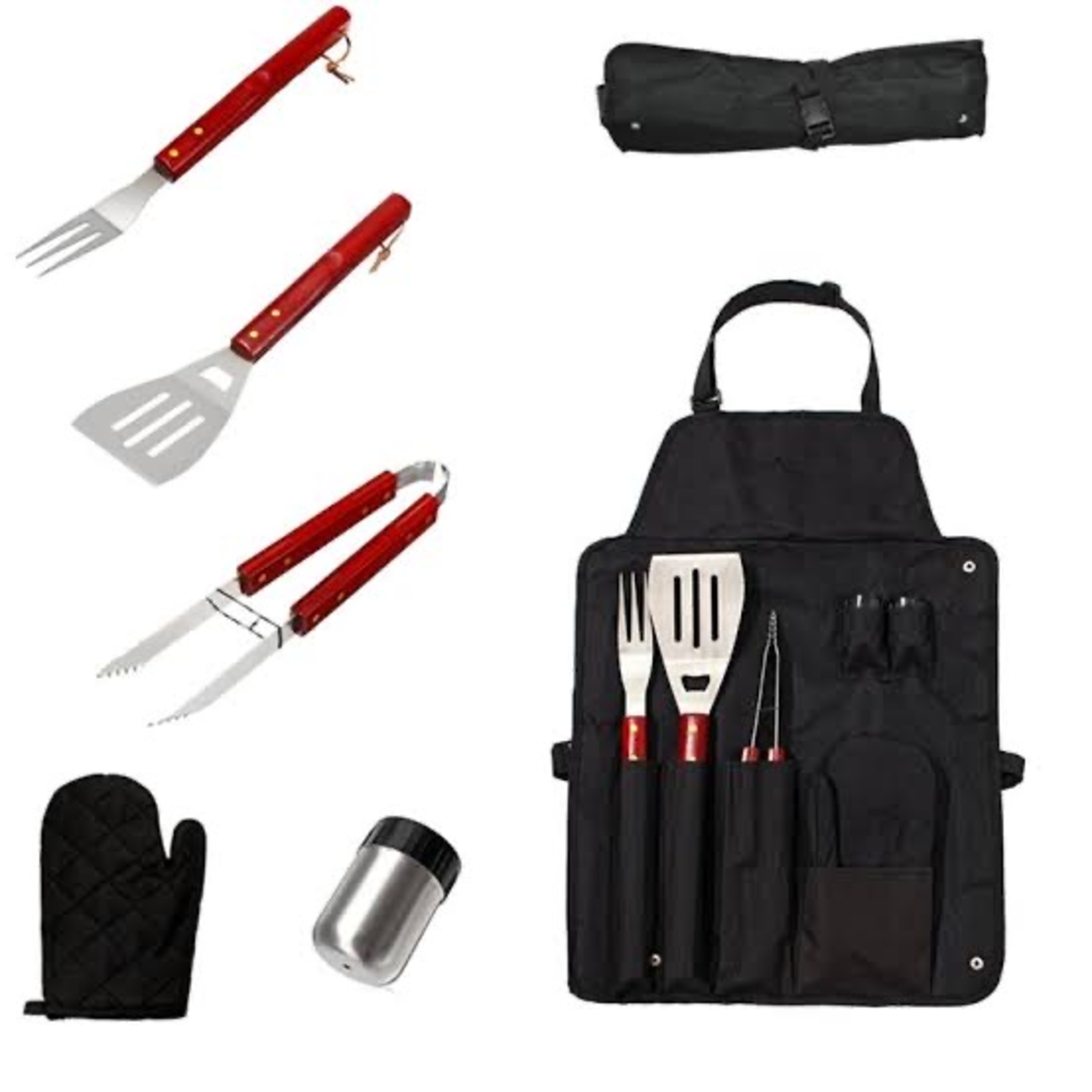 Mandil Parrillero, Set De Bbq Barbacoa Con 7 Accesorios Set Utensilios Para Carne Asada Parrilla Parrillero Asar Bbq