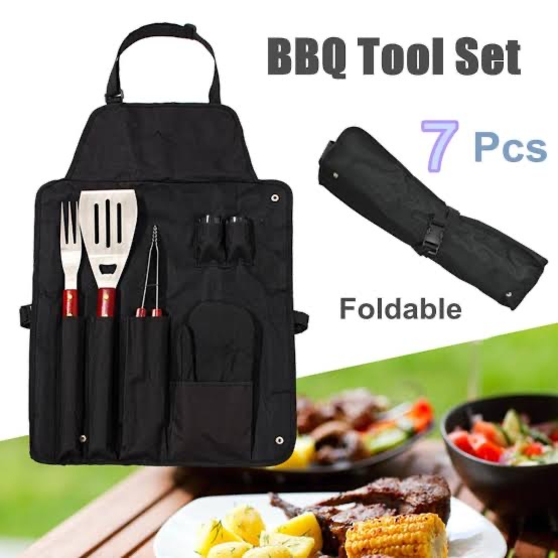 Mandil Parrillero, Set De Bbq Barbacoa Con 7 Accesorios Set Utensilios Para Carne Asada Parrilla Parrillero Asar Bbq
