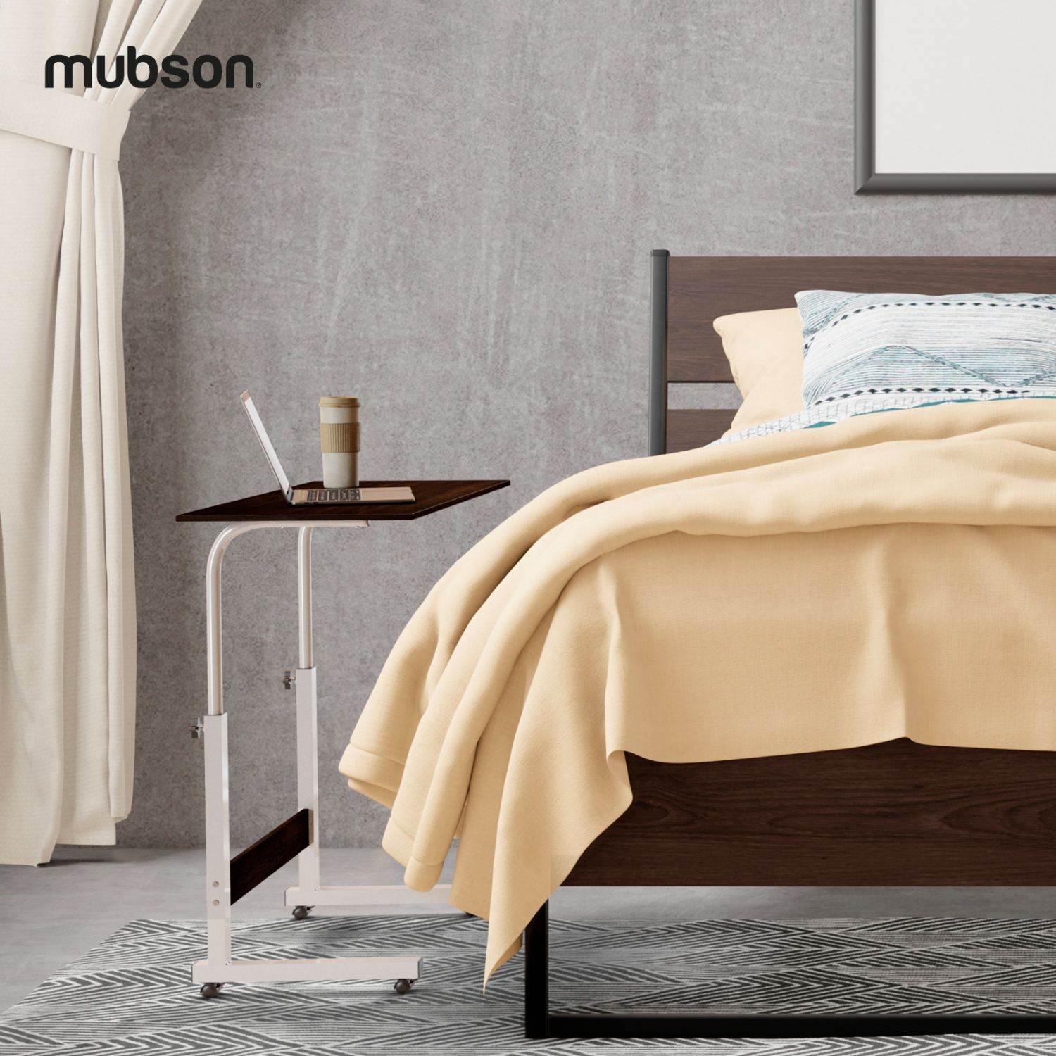 Mubson Desayunador. Mesa para Cama con Altura Ajustable de Madera MDF. Mesa Auxiliar para Estudio o Trabajo. Desayunador. Mesa de Servicio.