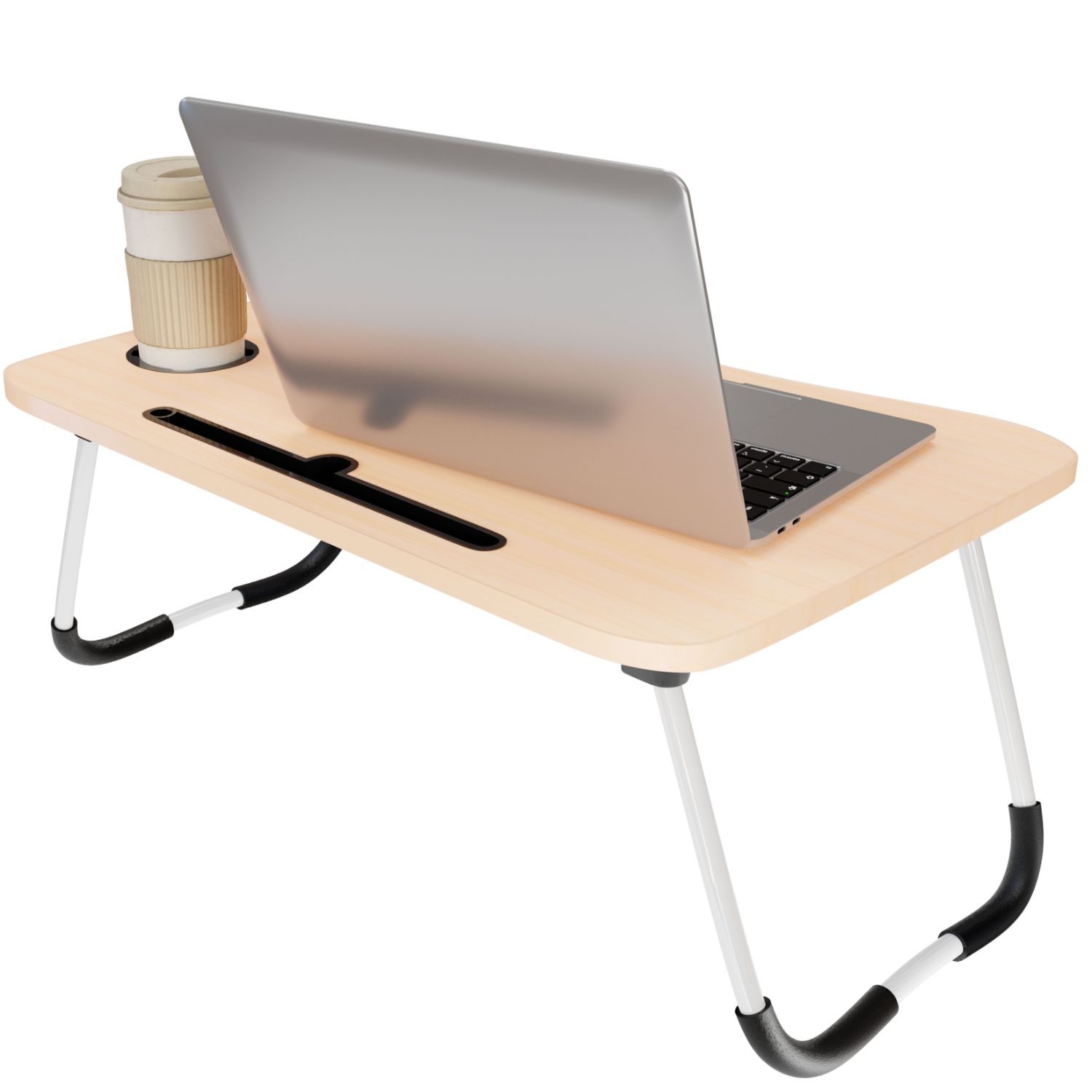 Mubson Mesa para Laptop Plegable con Portavasos y Soporte para Celular o Tablet. Desayunador o Mesa para Cama. Escritorio Portatil