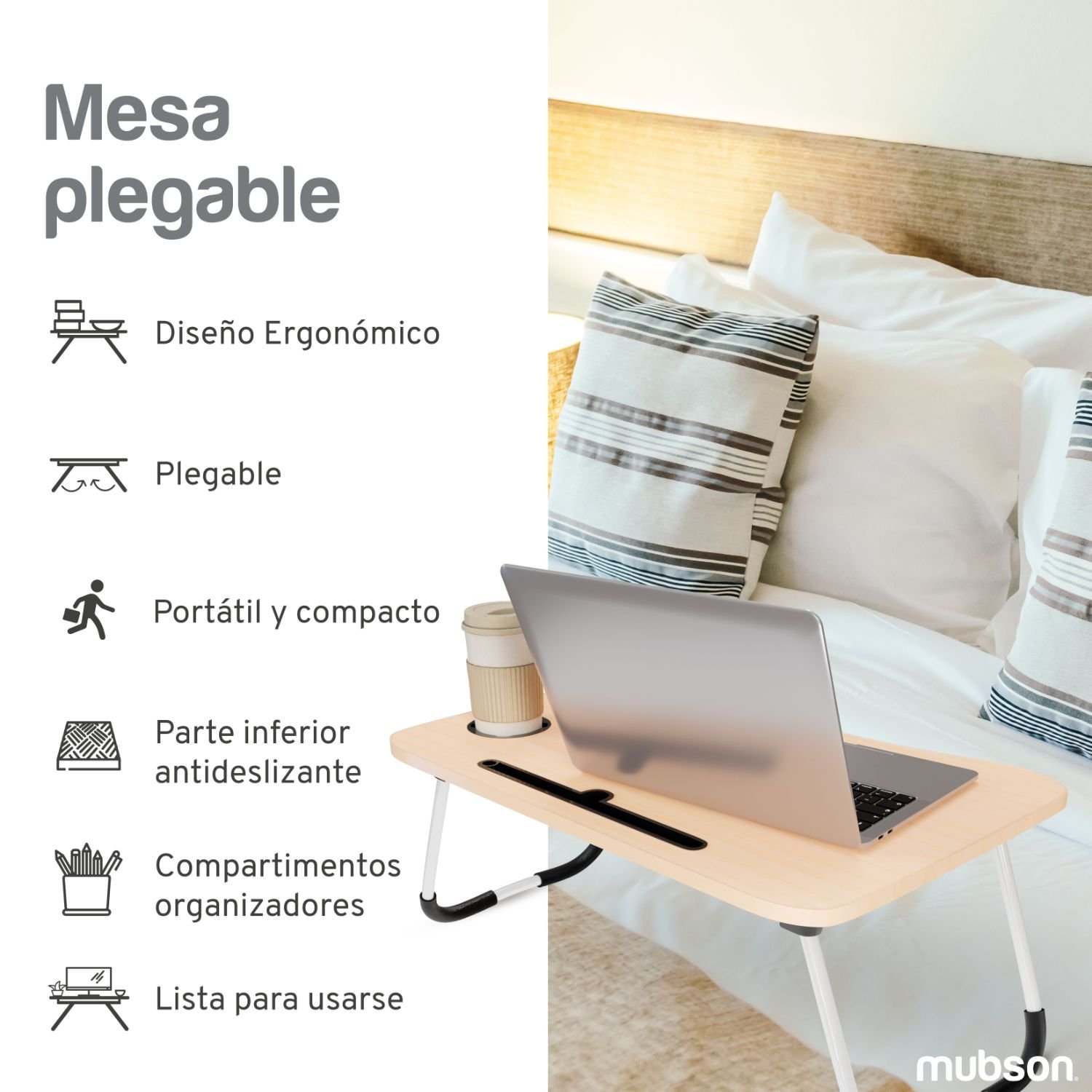 Mesa de portátil para cama/sofá 60x40cm soporte para tablet portavasos a  elegir