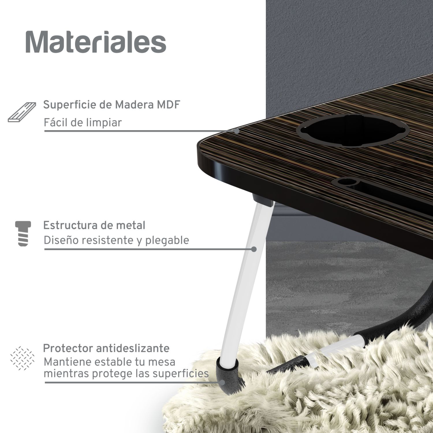 Mubson Mesa para Laptop Plegable con Portavasos y Soporte para Celular o Tablet. Desayunador o Mesa para Cama. Escritorio Portatil