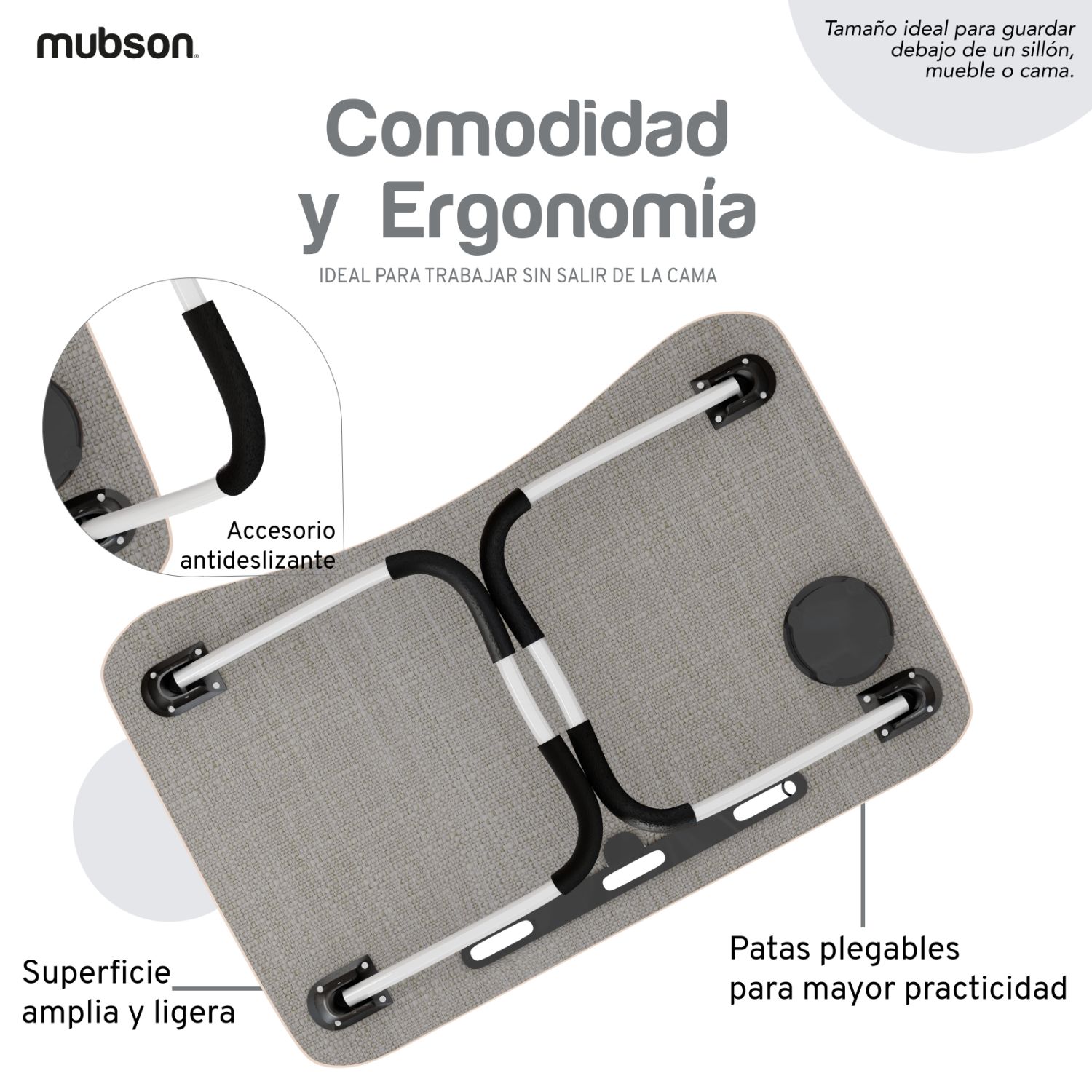 Mubson Mesa para Laptop Plegable con Portavasos y Soporte para Celular o Tablet. Desayunador o Mesa para Cama. Escritorio Portatil