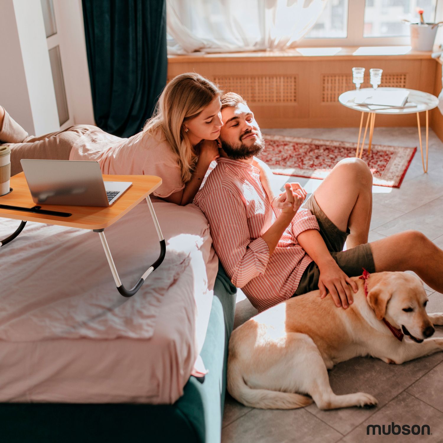 Mubson Mesa para Laptop Plegable con Portavasos y Soporte para Celular o Tablet. Desayunador o Mesa para Cama. Escritorio Portatil