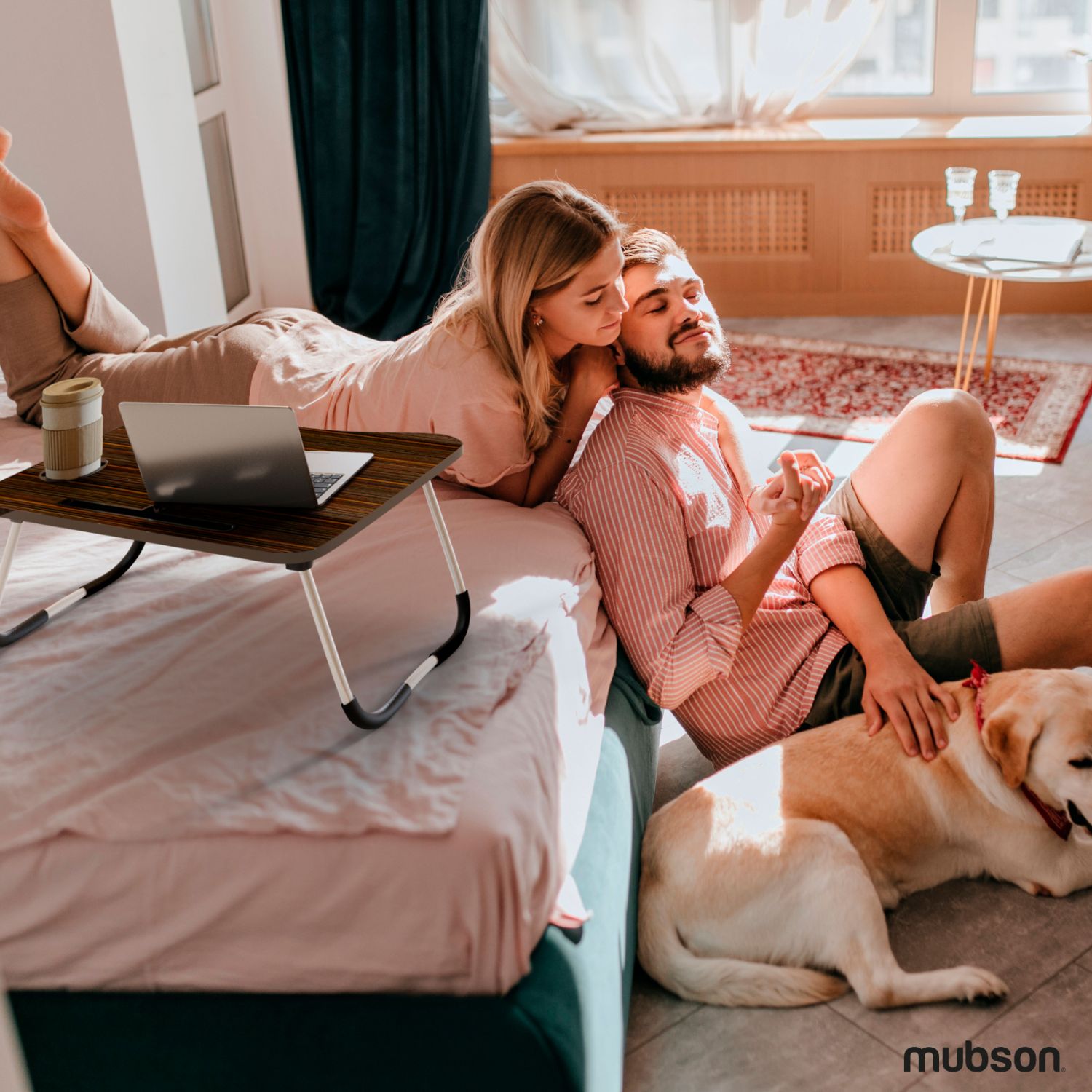 Mubson Mesa para Laptop Plegable con Portavasos y Soporte para Celular o Tablet. Desayunador o Mesa para Cama. Escritorio Portatil