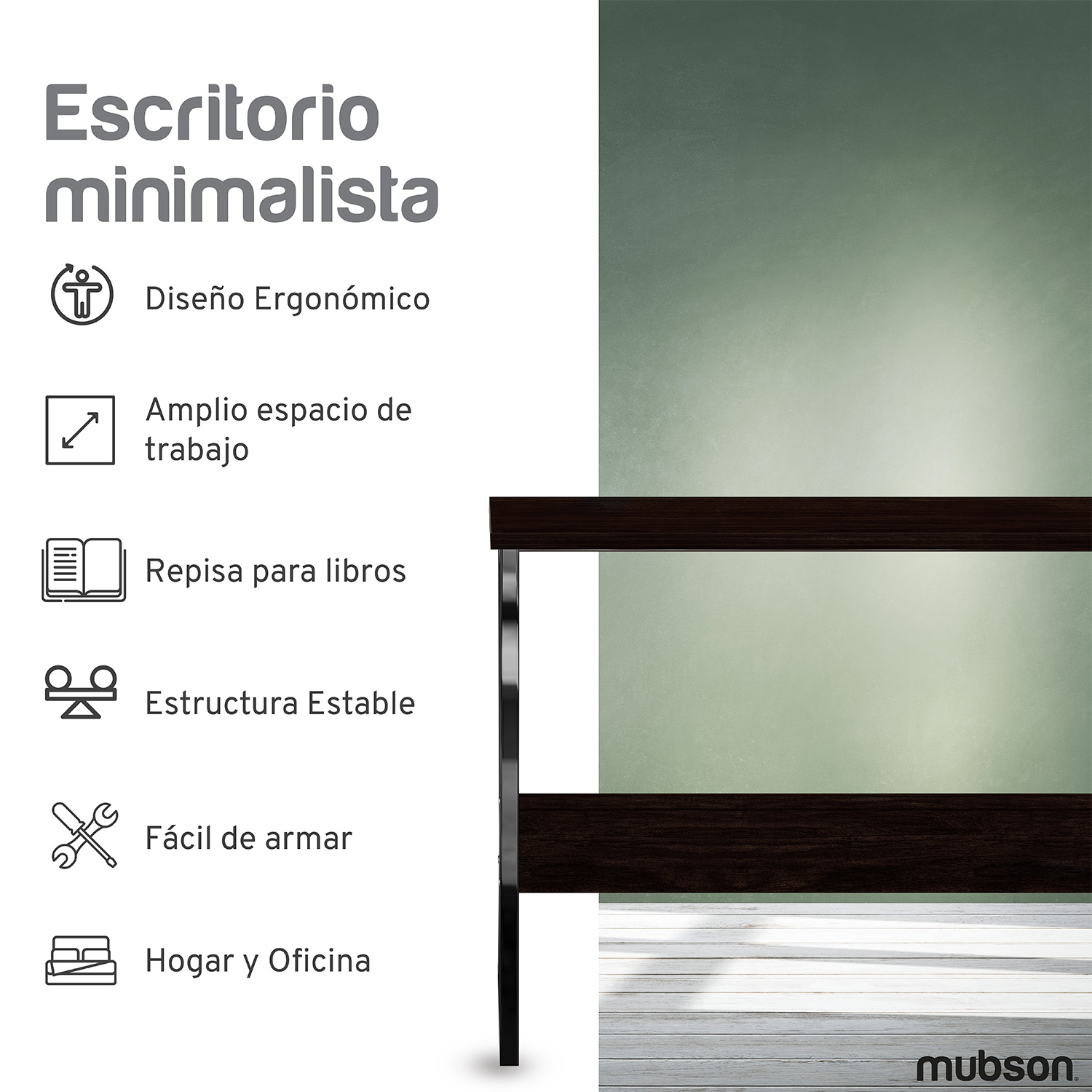 Mubson Escritorio Multifuncional para Oficina o Estudio de Madera MDF. Mesa de Trabajo con Repisa Inferior para Cableado o Decoración
