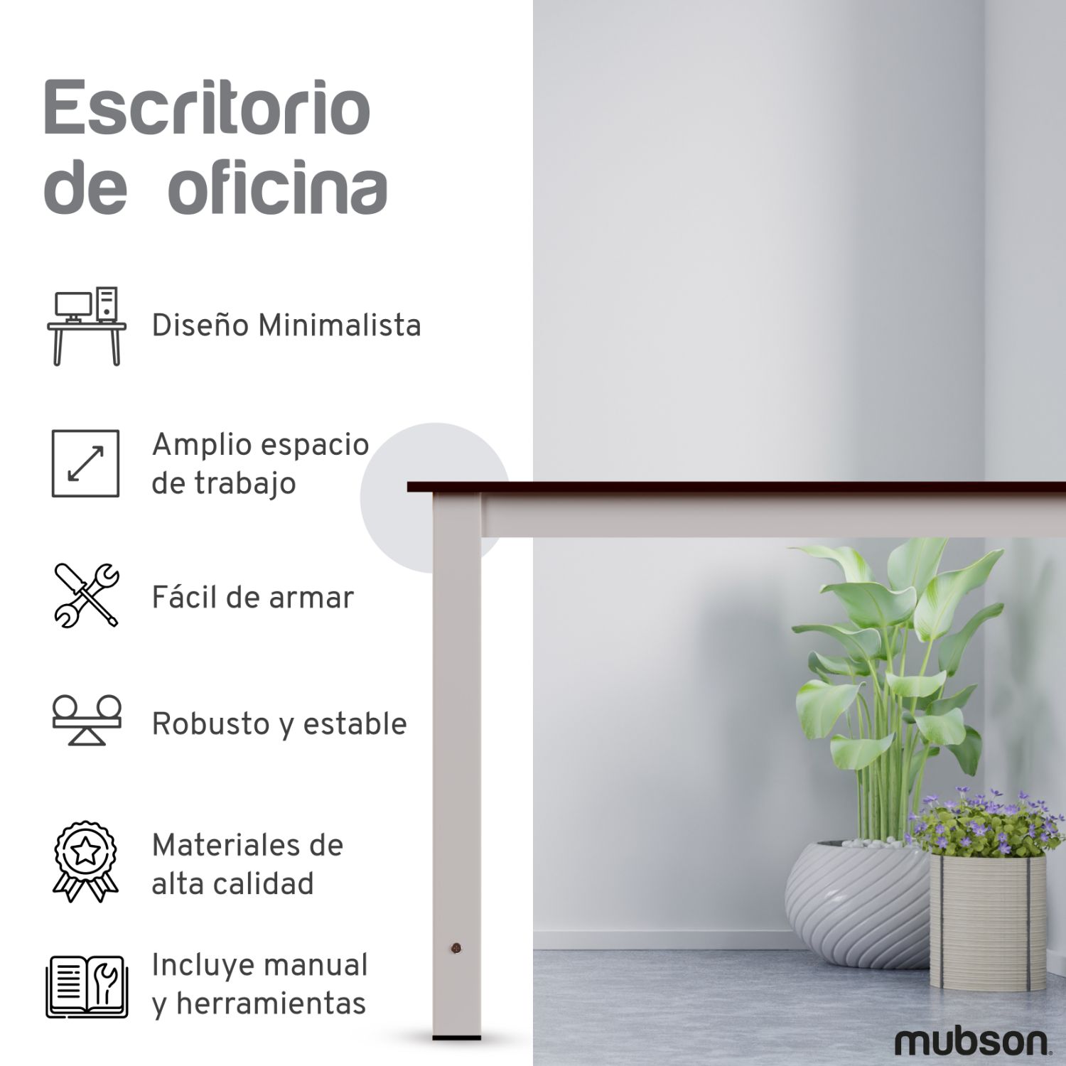 Mubson Escritorio para Oficina o Estudio con Amplia Superficie de 100x50 de Madera MDF. Mesa para Laptop. Escritorio Gamer