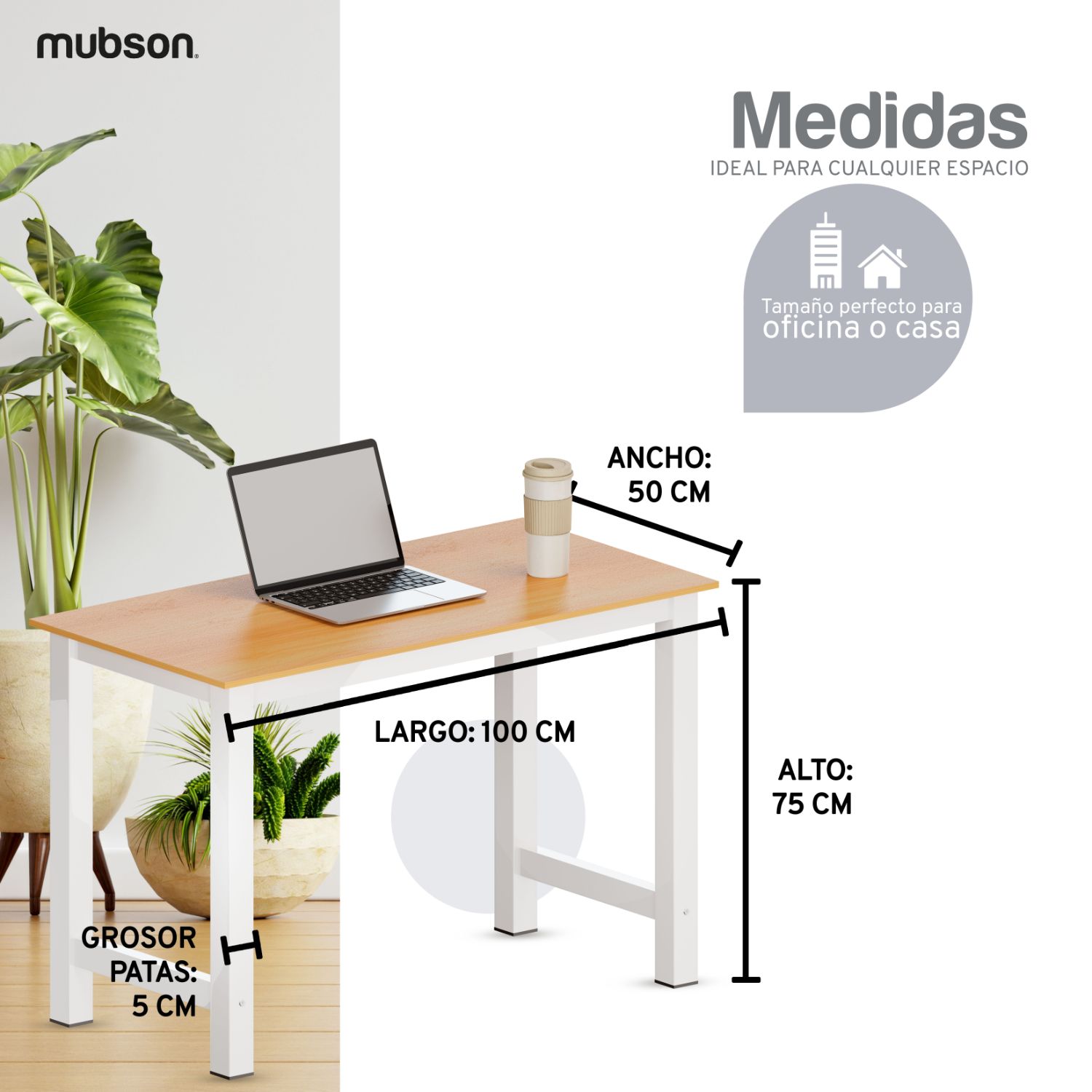 Mubson Escritorio para Oficina o Estudio con Amplia Superficie de 100x50 de Madera MDF. Mesa para Laptop. Escritorio Gamer