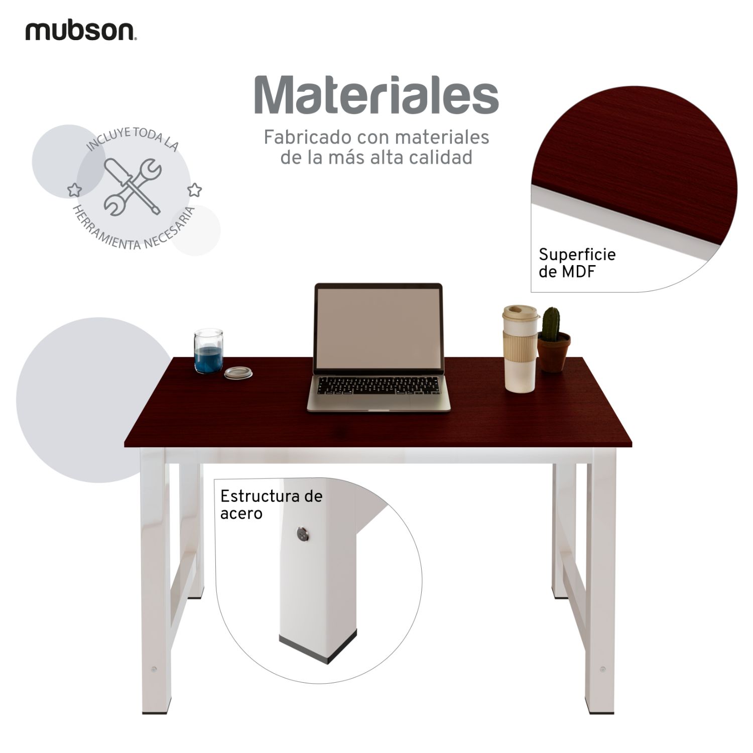 Mubson Escritorio para Oficina o Estudio con Amplia Superficie de 100x50 de Madera MDF. Mesa para Laptop. Escritorio Gamer