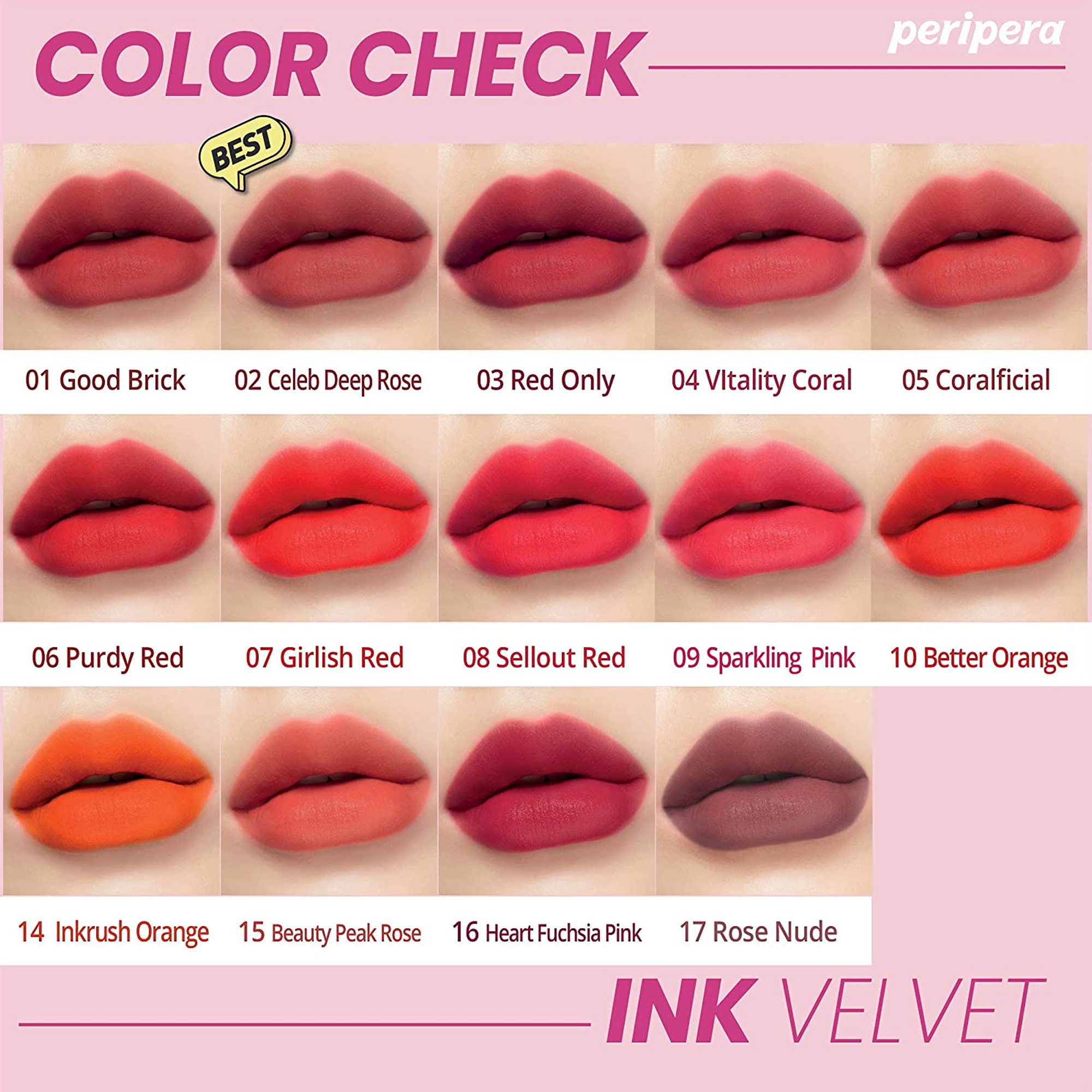  labial Tinta Coreana PeriPera InkVelvet Color 16 Rojo