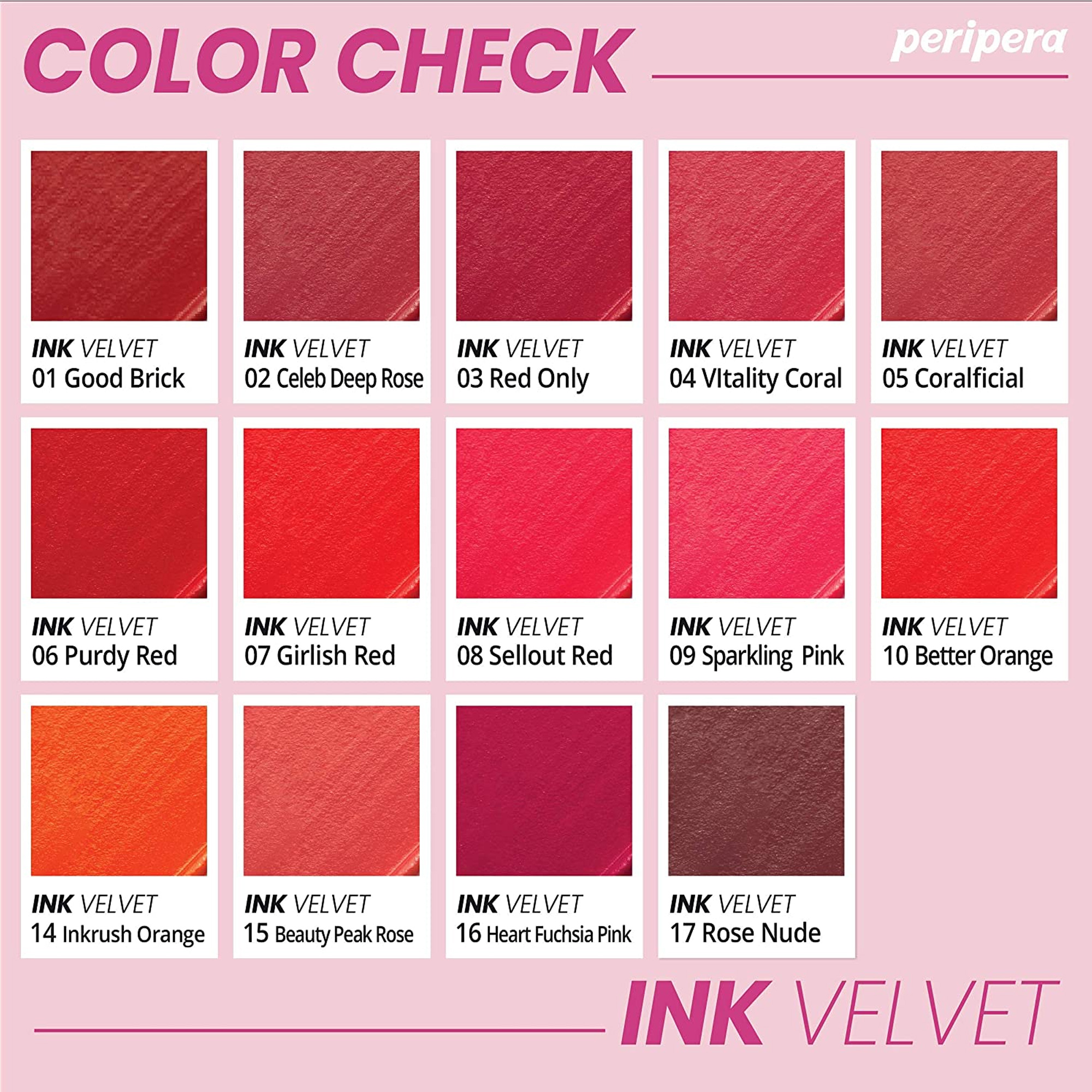  labial Tinta Coreana PeriPera InkVelvet Color 16 Rojo