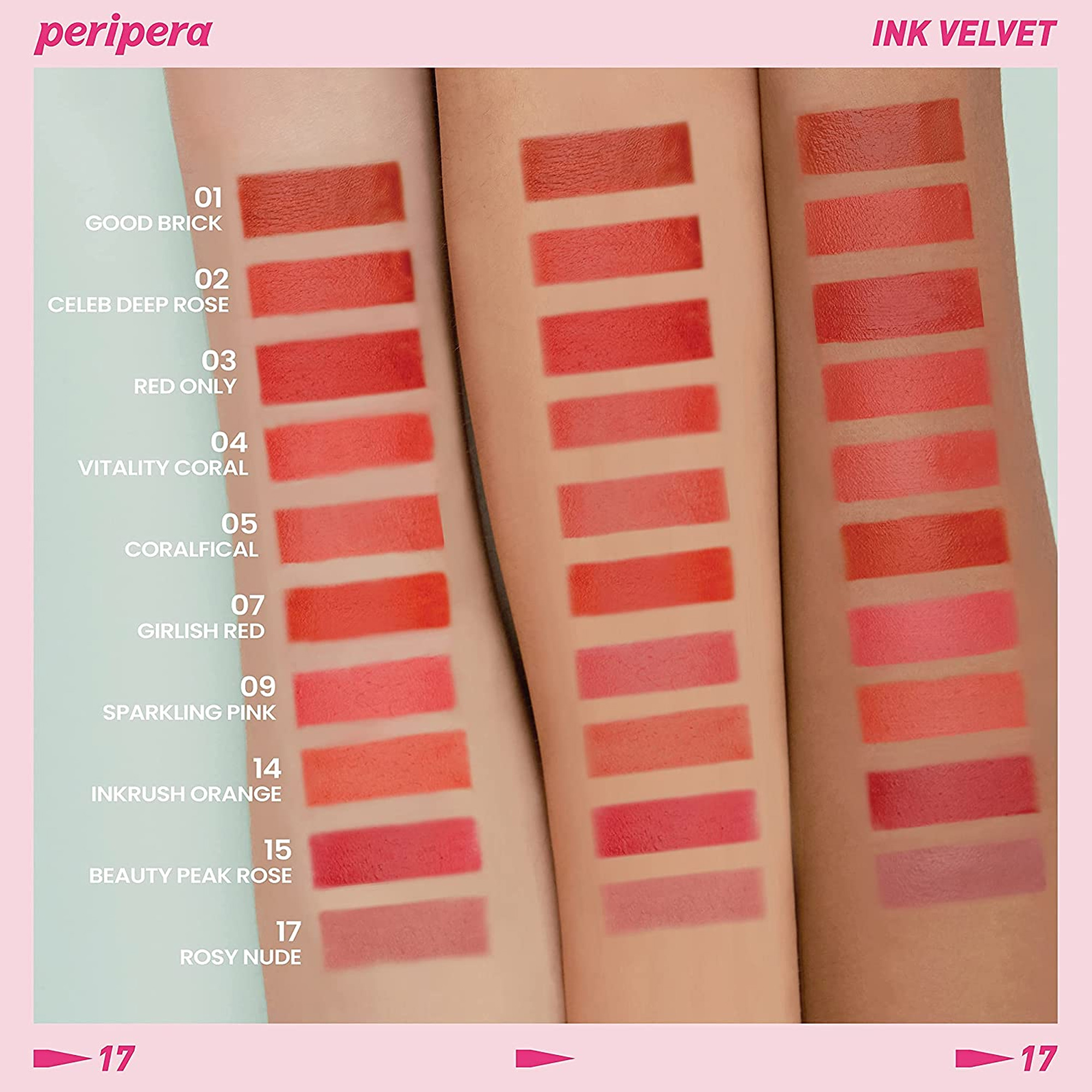  labial Tinta Coreana PeriPera InkVelvet Color 16 Rojo