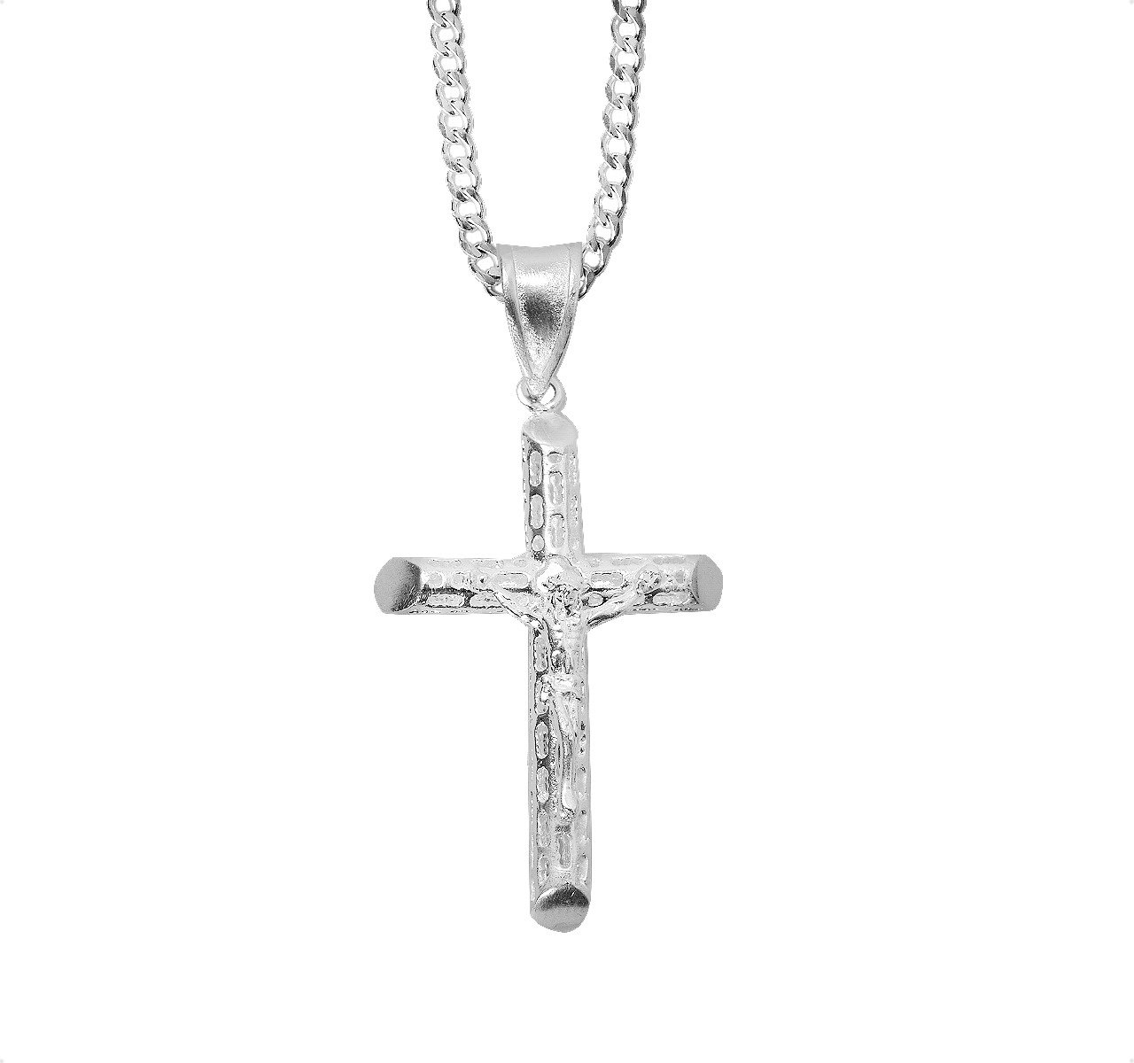 Cruz Cristo Dije Y Cadena Cubana Plata Ley 925 + Regalo