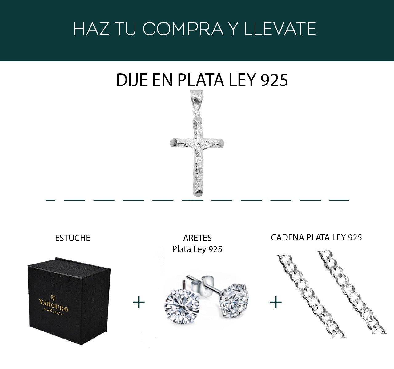 Cruz Cristo Dije Y Cadena Cubana Plata Ley 925 + Regalo