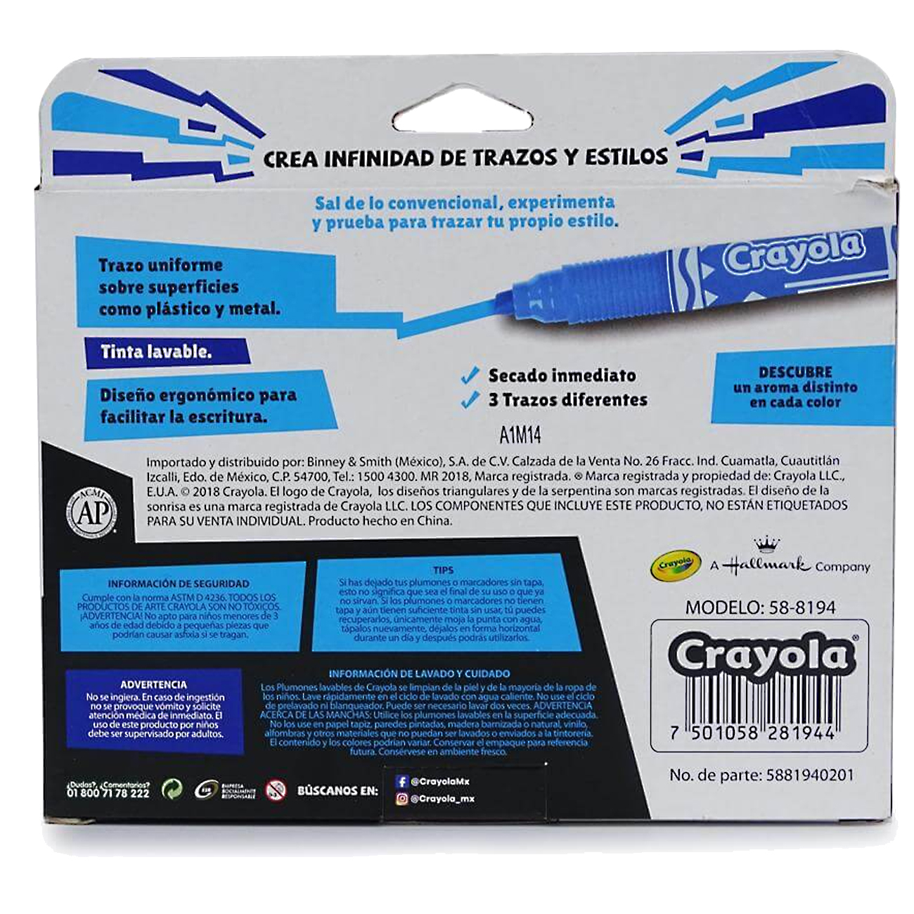 10 Plumones Multiline Alternative Crayola 3 Trazos Diferente