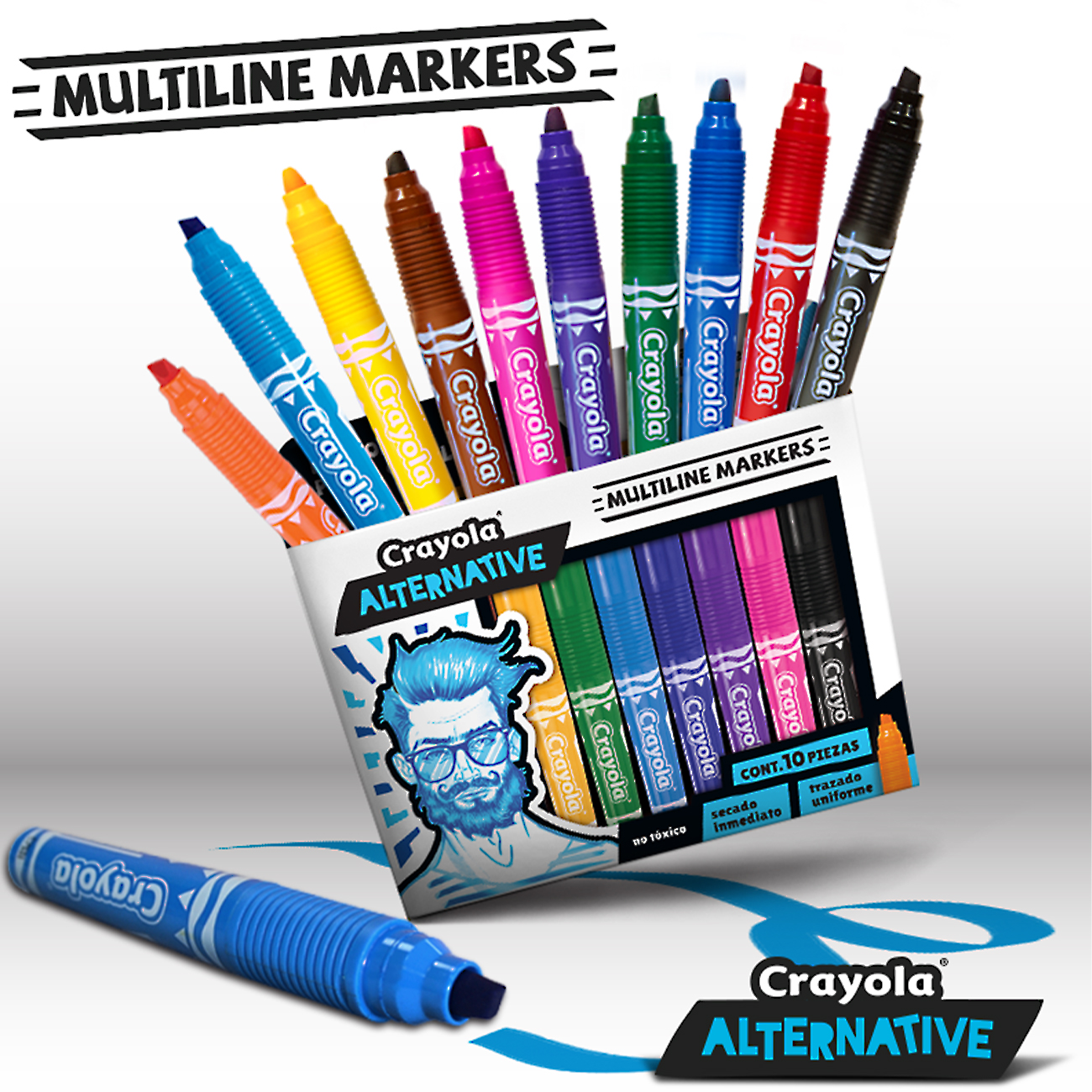 10 Plumones Multiline Alternative Crayola 3 Trazos Diferente