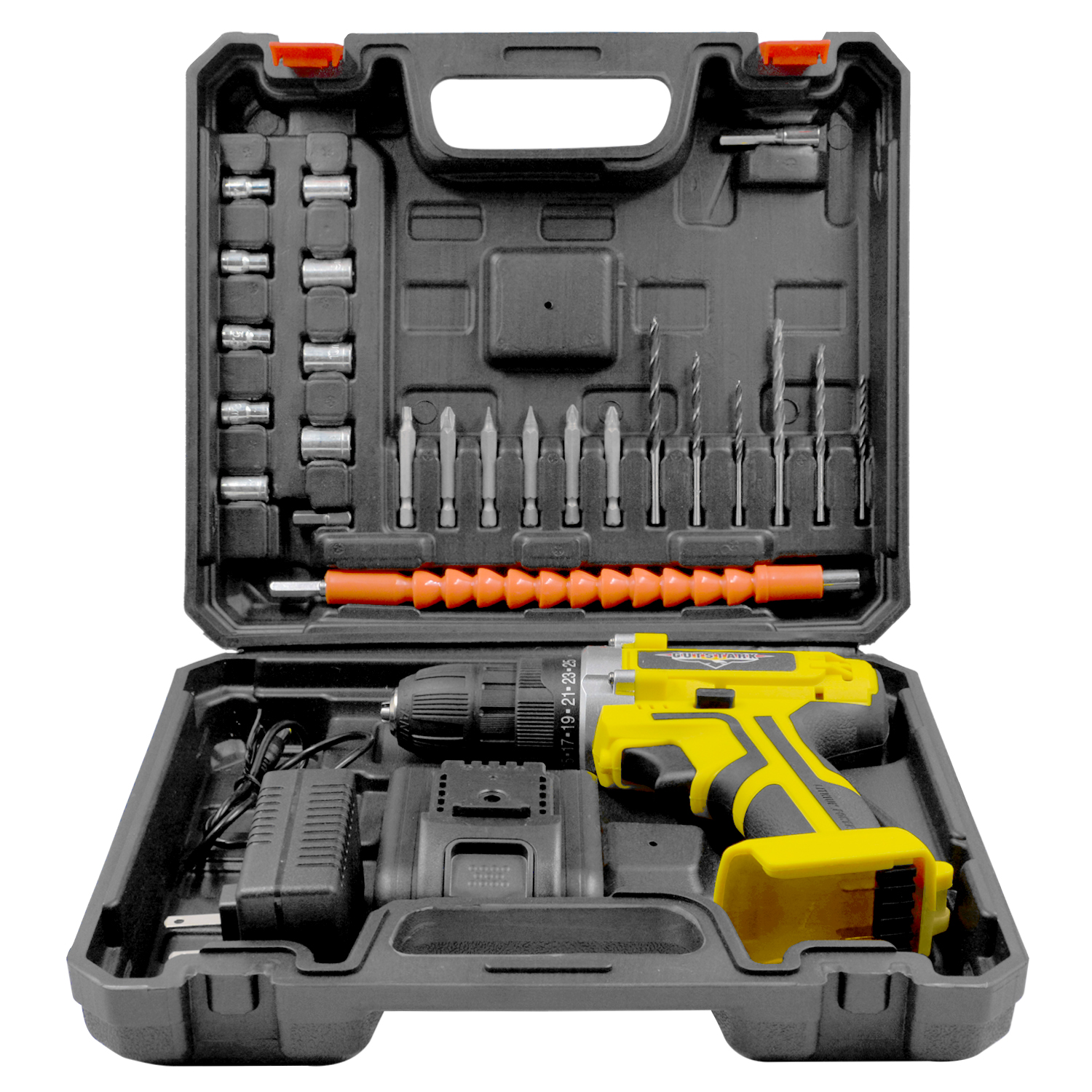 Taladro Desatornillador 3/8 Inalambrico 1360 RPM 2 Velocidades 260 W Kit 26 piezas + Extensor