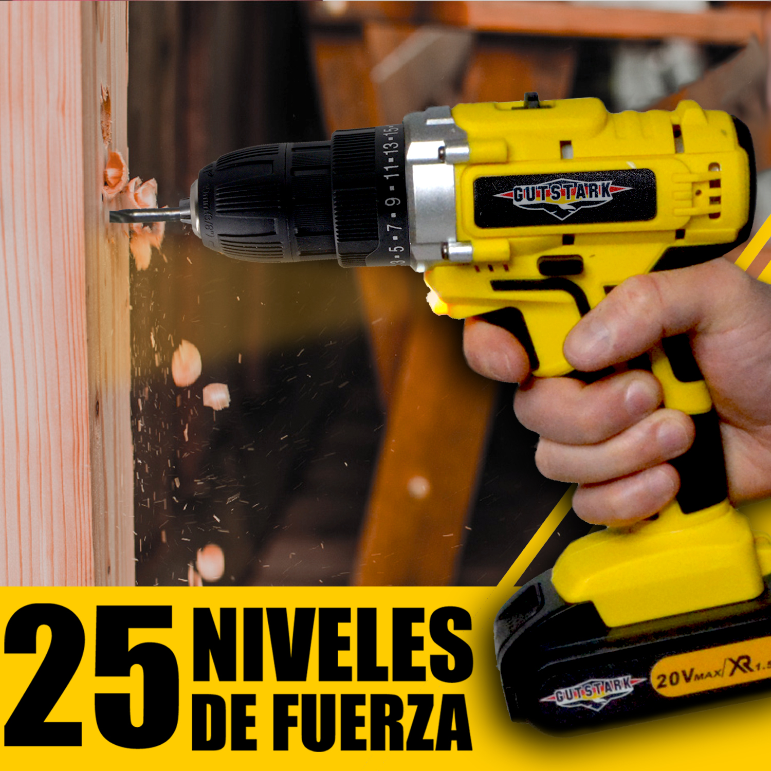 Taladro Desatornillador 3/8 Inalambrico 1360 RPM 2 Velocidades 260 W Kit 26 piezas + Extensor