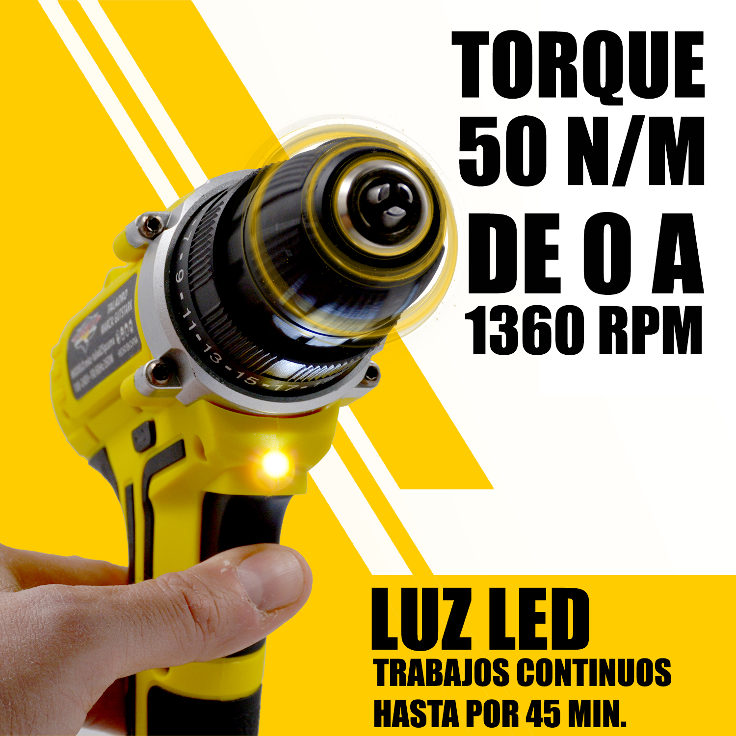 Taladro Desatornillador 3/8 Inalambrico 1360 RPM 2 Velocidades 260 W Kit 26 piezas + Extensor
