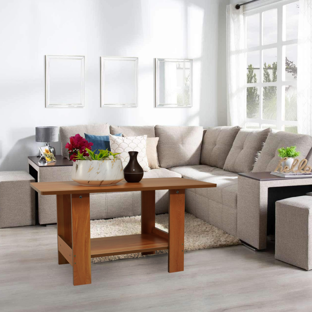 Ilios Innova Mesa de Centro para sala de estar Elegante mesa auxiliar con dos niveles resistente y estable. 