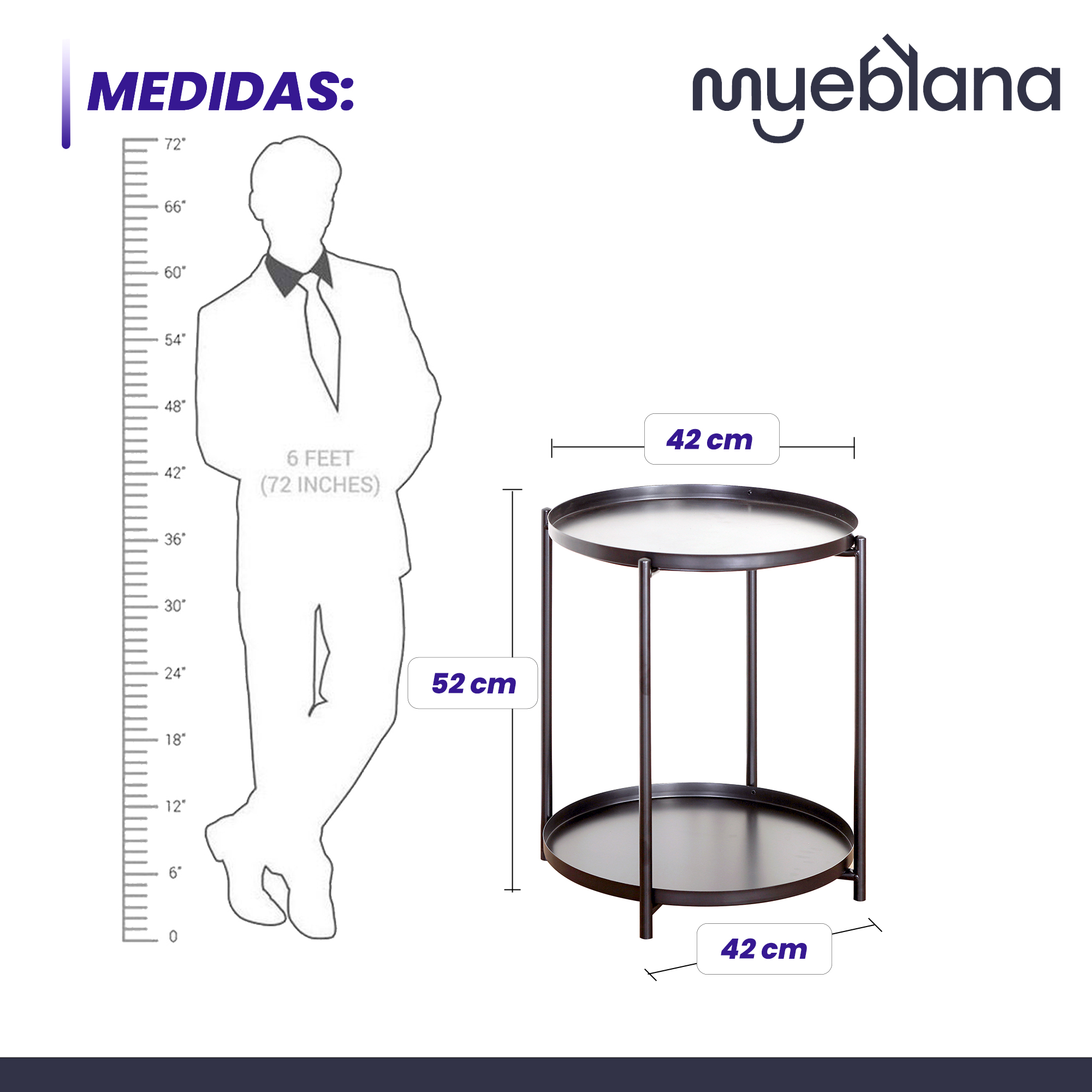 Mueblana Mesa Lateral Dalton Muebles para Recamara de Acero Negro Mesa de Noche Perfecto para el Hogar Mesita de Noche Perfecta para Colocar Lampara de Noche Mesita Auxiliar