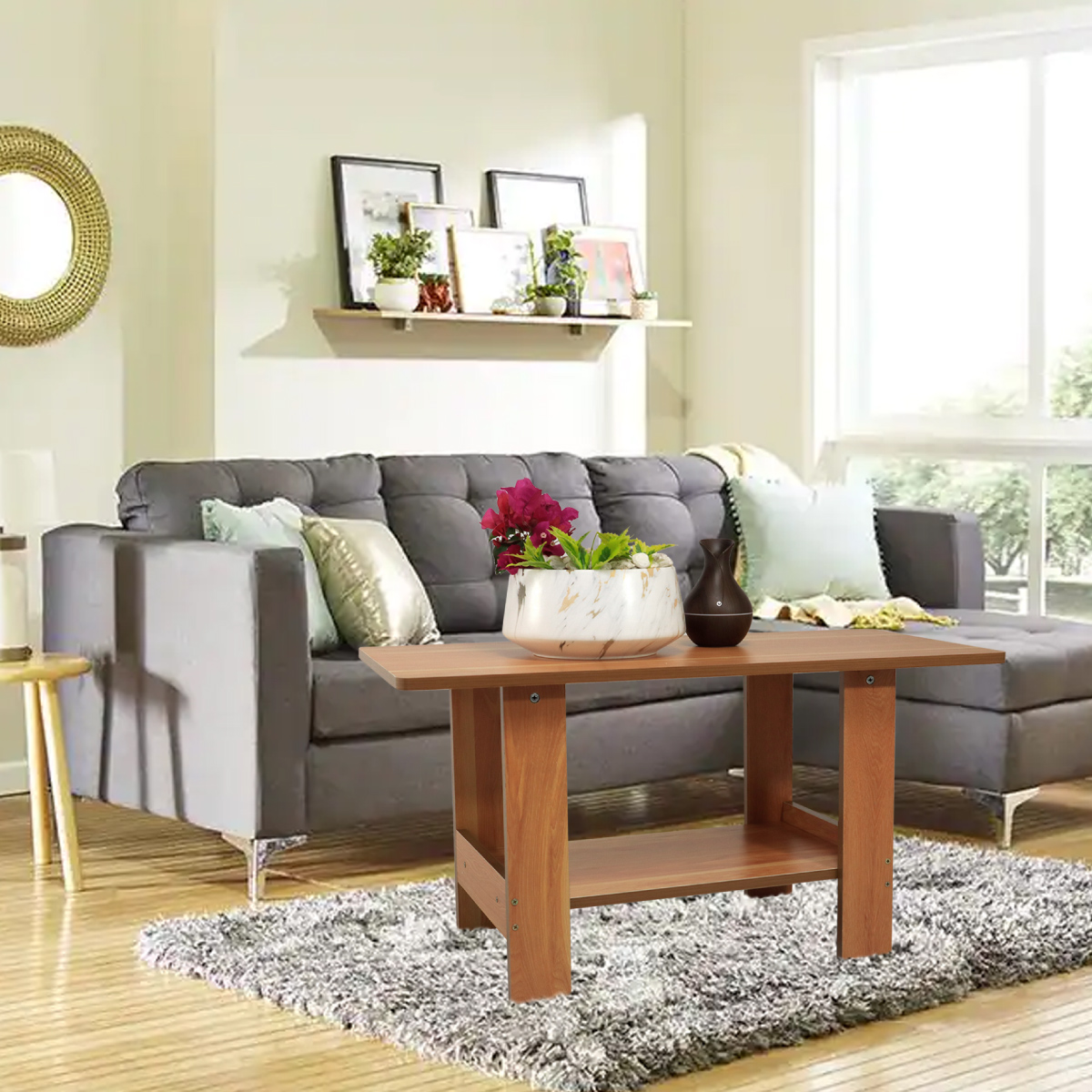 Ilios Innova Mesa de Centro para sala de estar Elegante mesa auxiliar con dos niveles resistente y estable. 