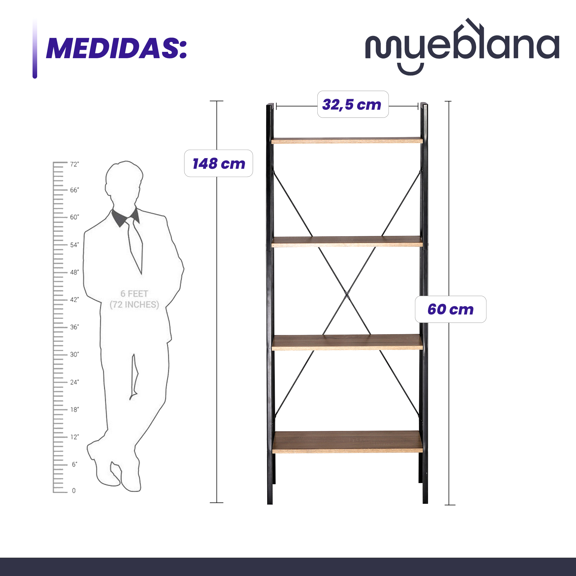 Mueblana Estante Clare Mueble Organizador de Acero con Repisas Librero con Estantes Organizadores Perfecto para el Hogar Muebles para Recamara, Organización y Decorativo