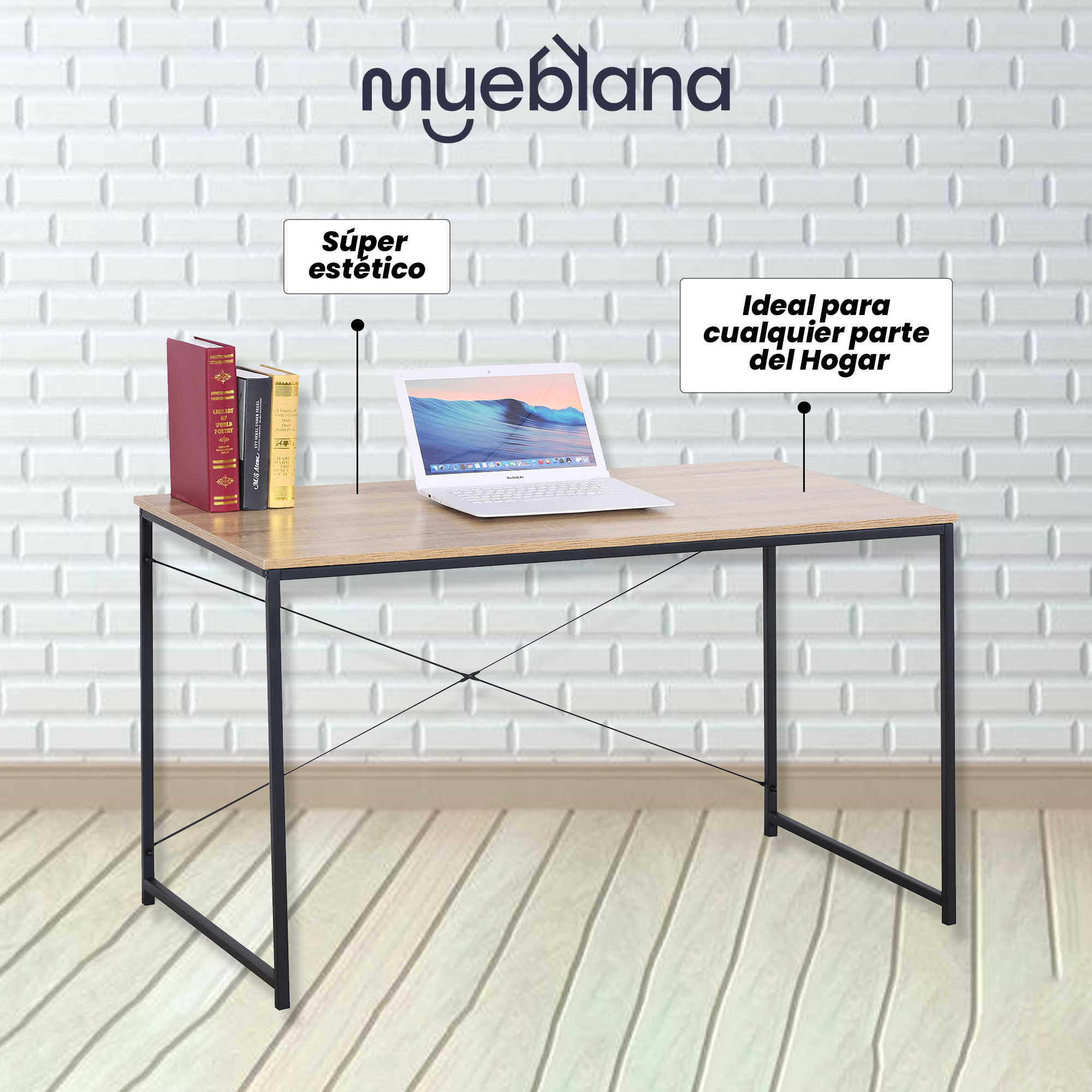 Mueblana Escritorio Evans Escritorio Minimalista y Moderno Escritorios Modernos Juveniles Mesa de Trabajo Perfecta para Home Office y Estudios Hecha de Melamina y Acero