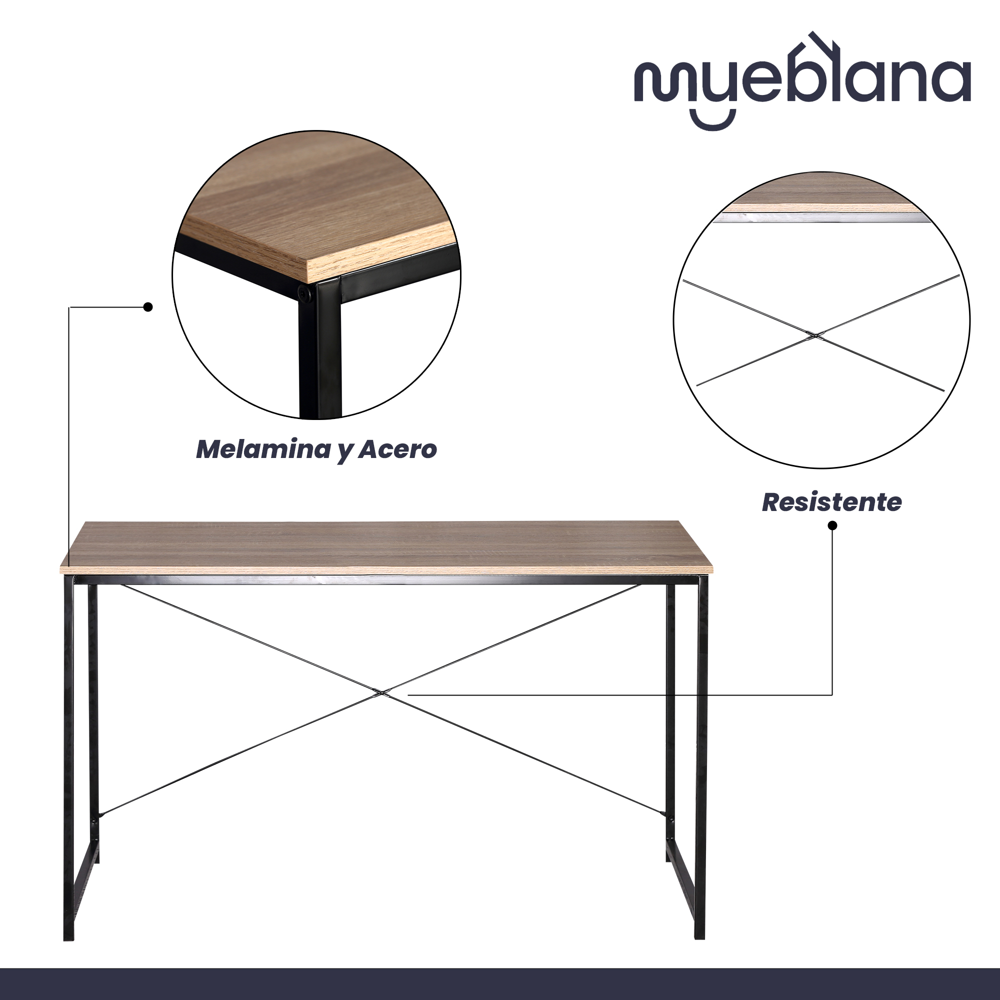 Mueblana Escritorio Evans Escritorio Minimalista y Moderno Escritorios Modernos Juveniles Mesa de Trabajo Perfecta para Home Office y Estudios Hecha de Melamina y Acero