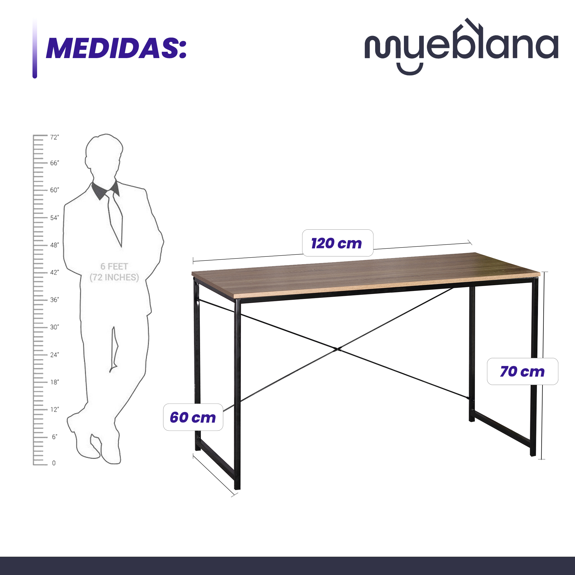 Mueblana Escritorio Evans Escritorio Minimalista y Moderno Escritorios Modernos Juveniles Mesa de Trabajo Perfecta para Home Office y Estudios Hecha de Melamina y Acero