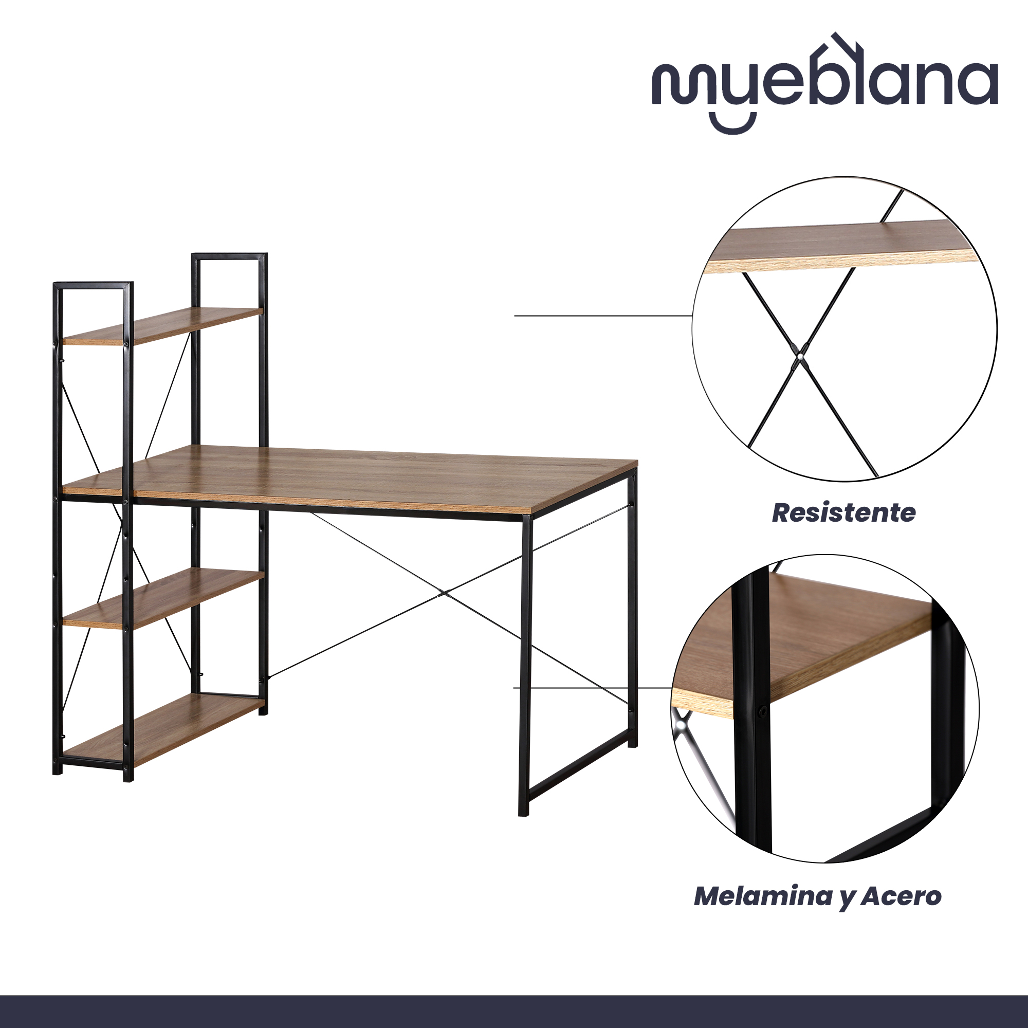 Mueblana Escritorio Cassel Escritorio Minimalista y Moderno Escritorios Modernos Juveniles Mesa de Trabajo Perfecta para Home Office y Estudios Hecha de Melamina y Acero