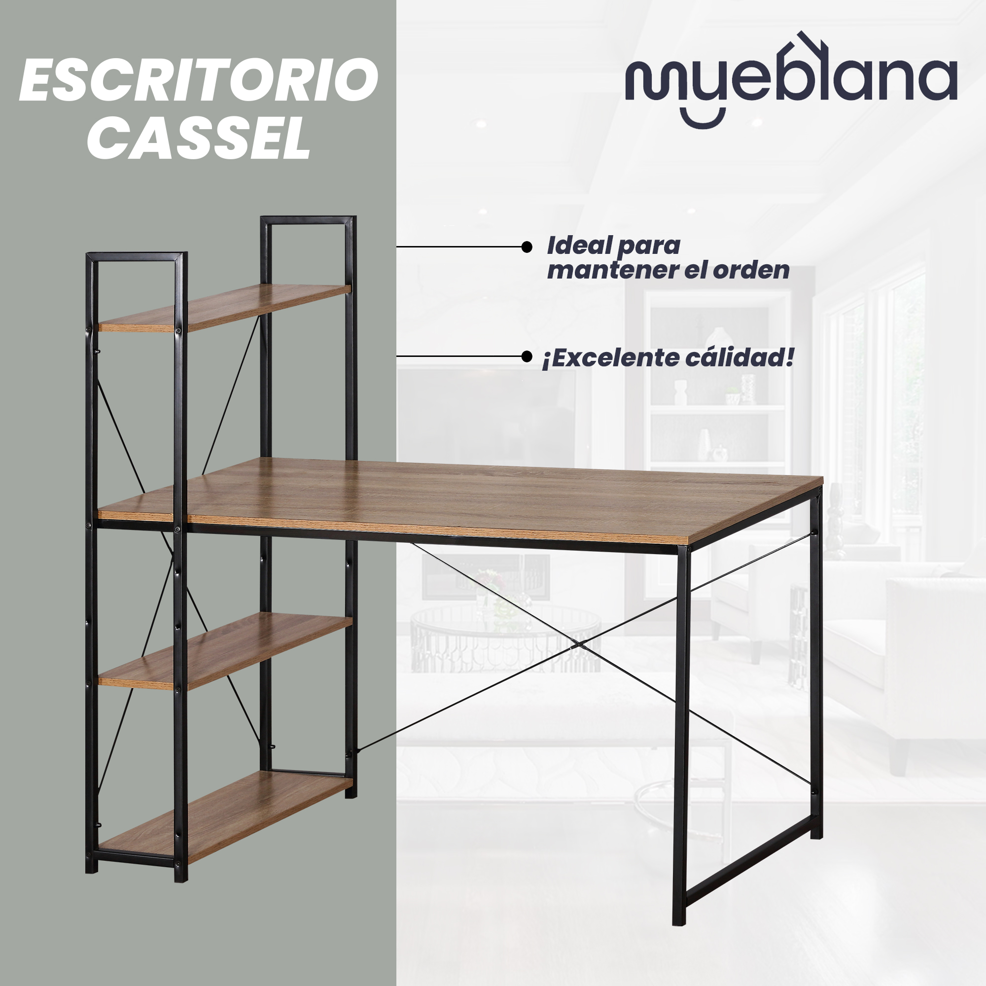 Mueblana Escritorio Cassel Escritorio Minimalista y Moderno Escritorios Modernos Juveniles Mesa de Trabajo Perfecta para Home Office y Estudios Hecha de Melamina y Acero