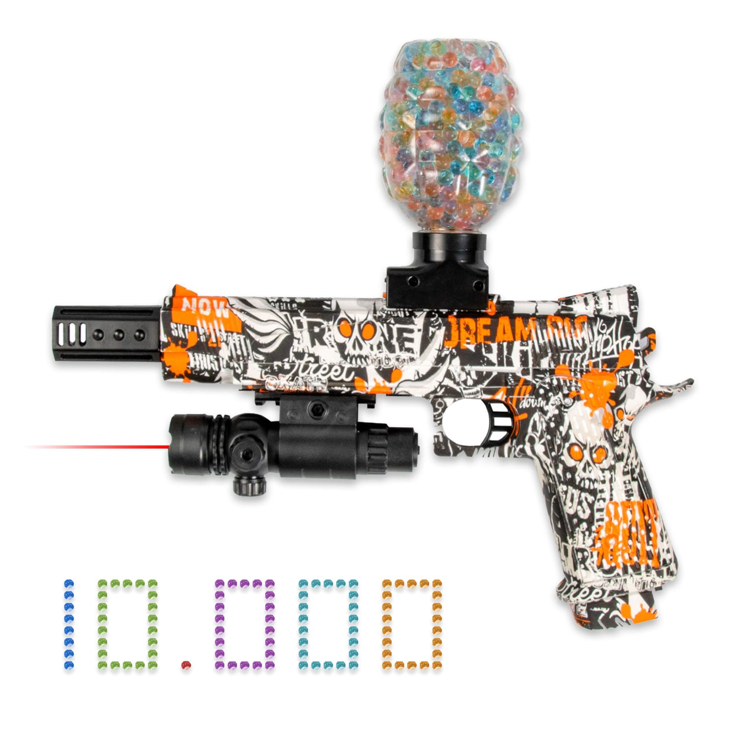 KANU TRENDS Pistola de Hidrogel Eléctricas Premium - Incluye 10.000 Bolitas de Hidrogel (No Tóxicas) y 2 Tiro al Blanco Inteligentes - Pistola de Gel Automatica Laser - Calidad Superior al resto - Batería Recargable-Gafas de Seguridad- Edad +12 Años