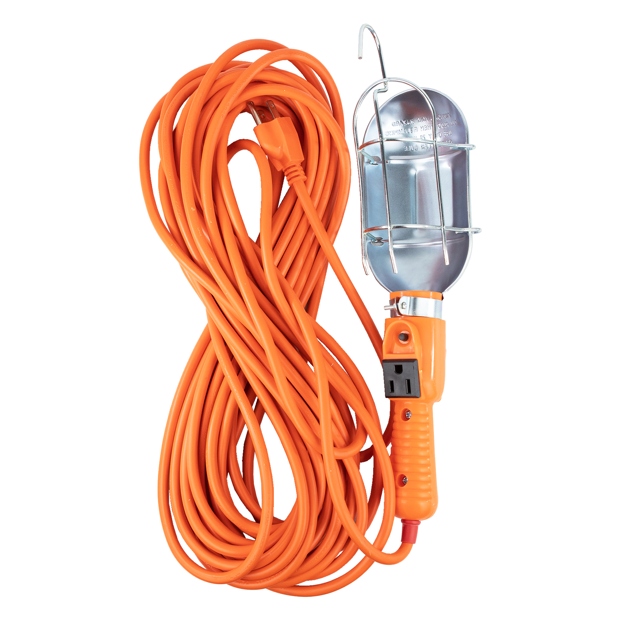 Lámpara de Taller con Canastilla Metálica Color Naranja de 15 Metros. Clavija de 1.31 mm, 127 V, 60 Hz, 13 Amps.
